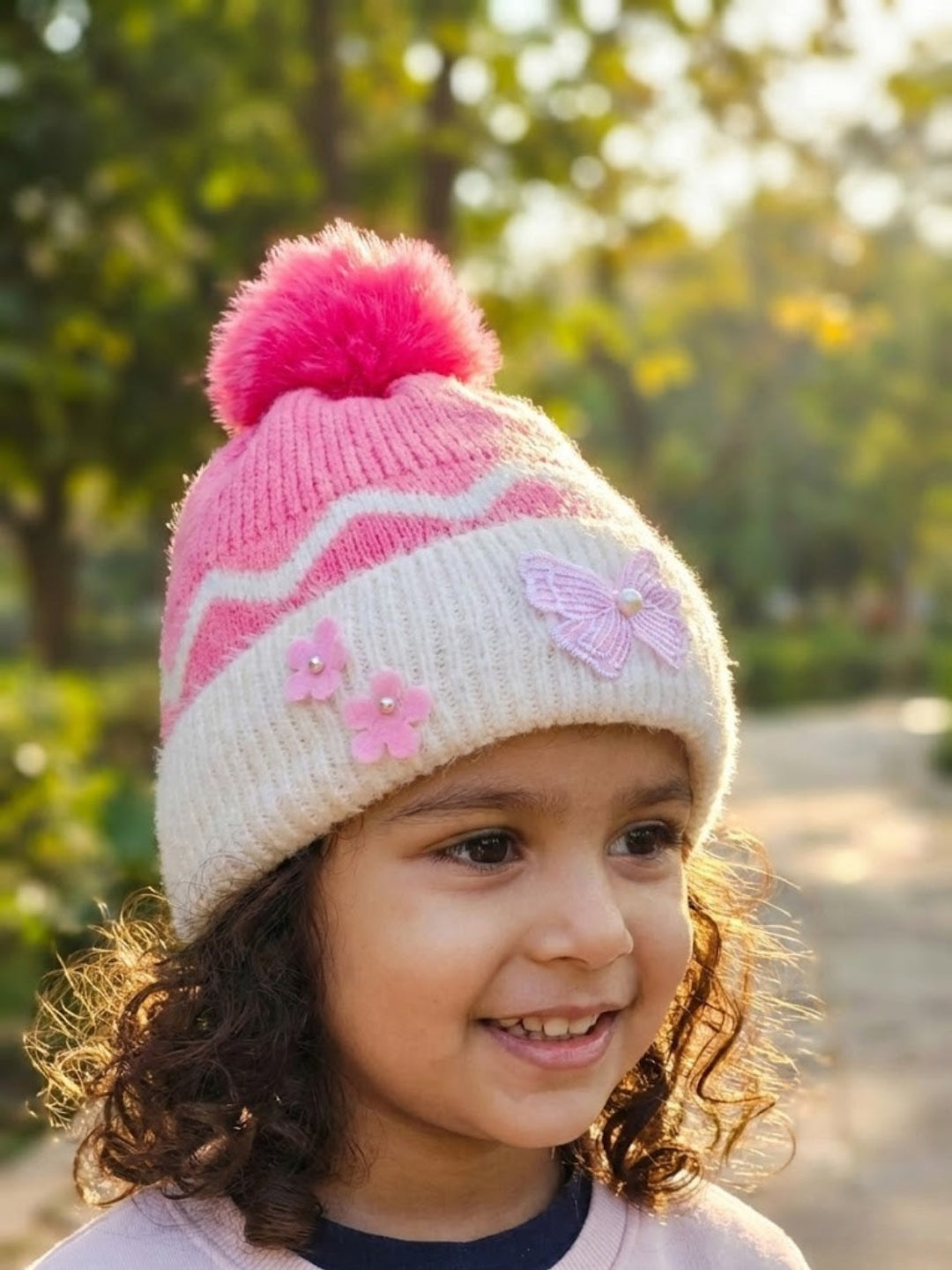 Cdeck Kids Woolen Winter Cap for Baby Girls | Soft, Warm & Comfortable | 1–2 Years