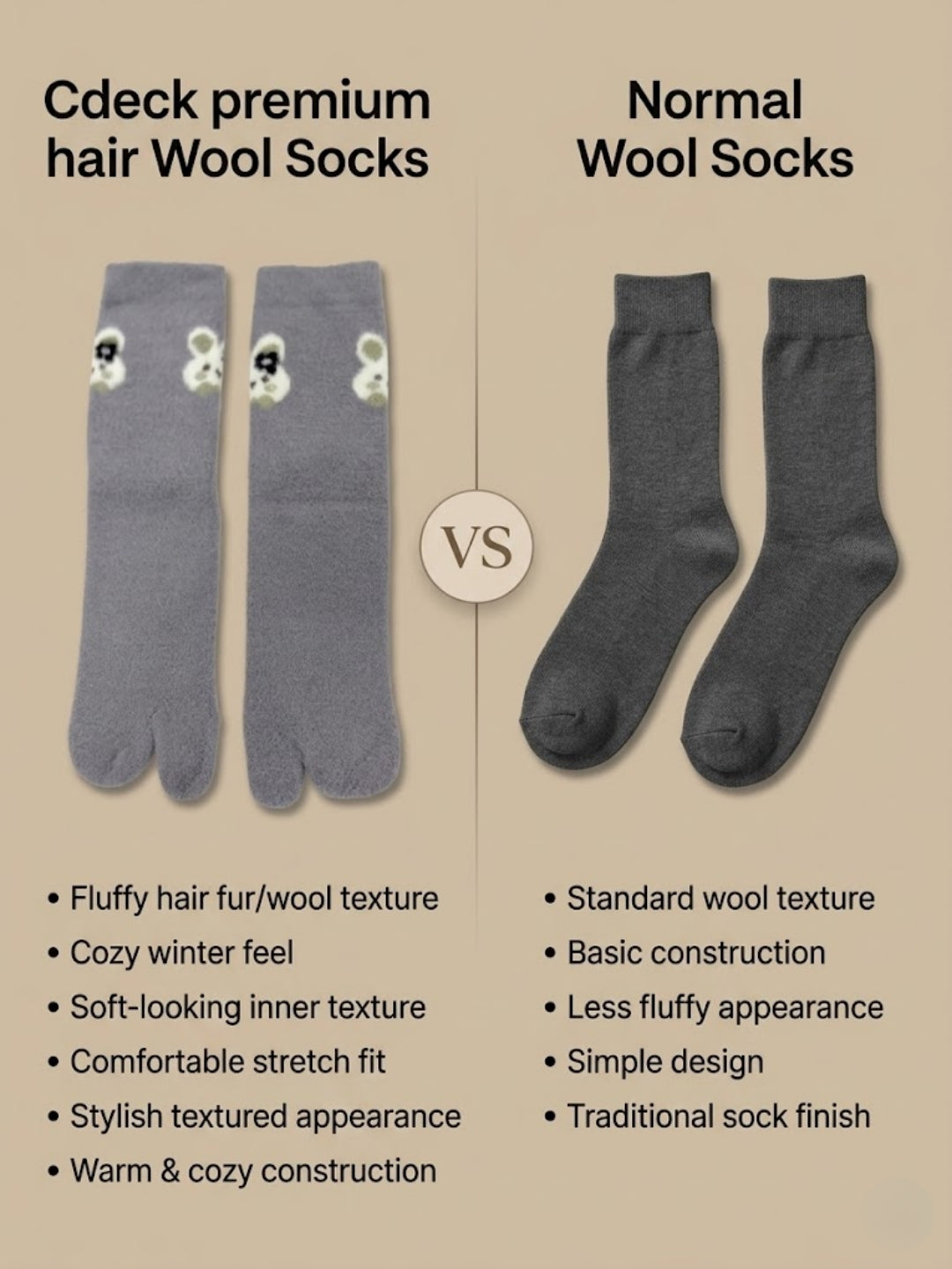 Cdeck Women’s Premium Soft Fuzzy Bear Design Warm Winter Split-Toe Socks | Free Size | Grey