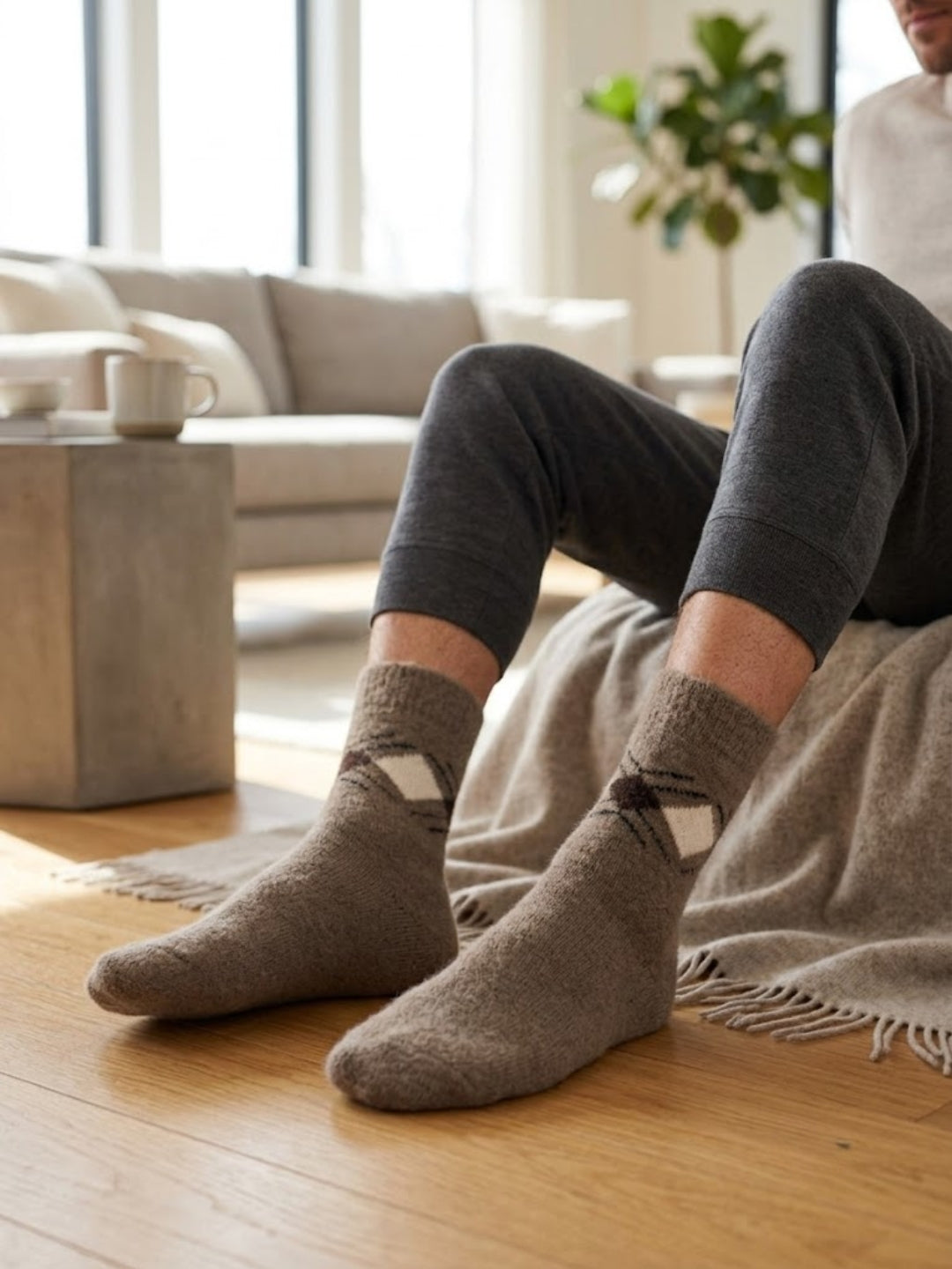Cdeck Men’s Premium Hair Wool Winter Socks Combo | 2 Pairs | Soft, Fuzzy, Warm & Comfortable | Dark Grey & Brown | Free Size