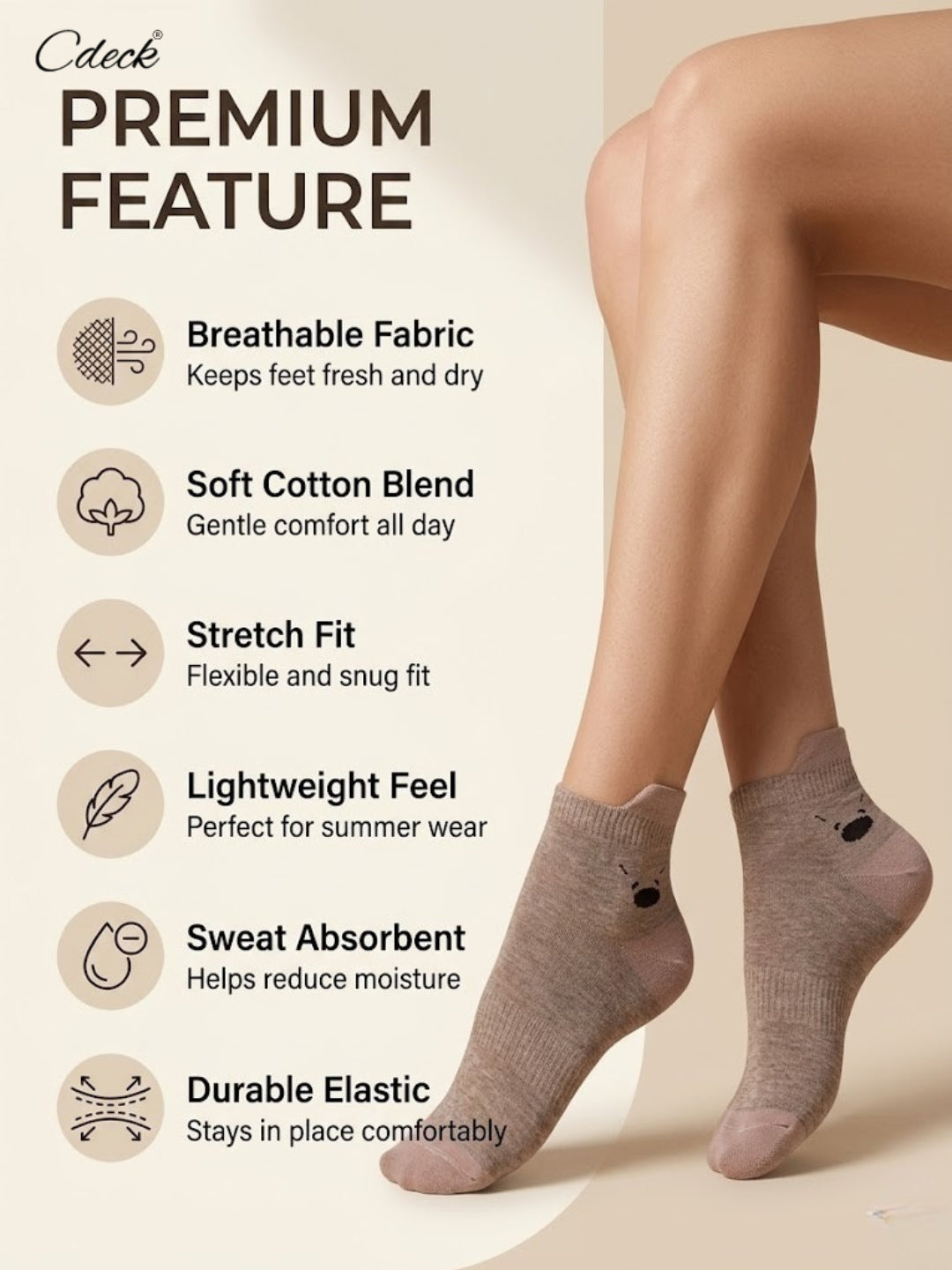 Cdeck Women Cotton Ankle Socks | Soft, Comfortable & Breathable Everyday Socks