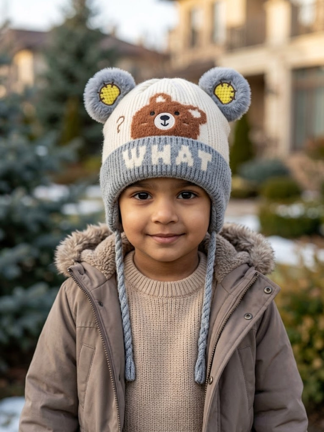Cdeck Kids Woolen Winter Cap for Boys & Girls | Warm & Comfortable Winter Wear | 2–4 Years | Grey