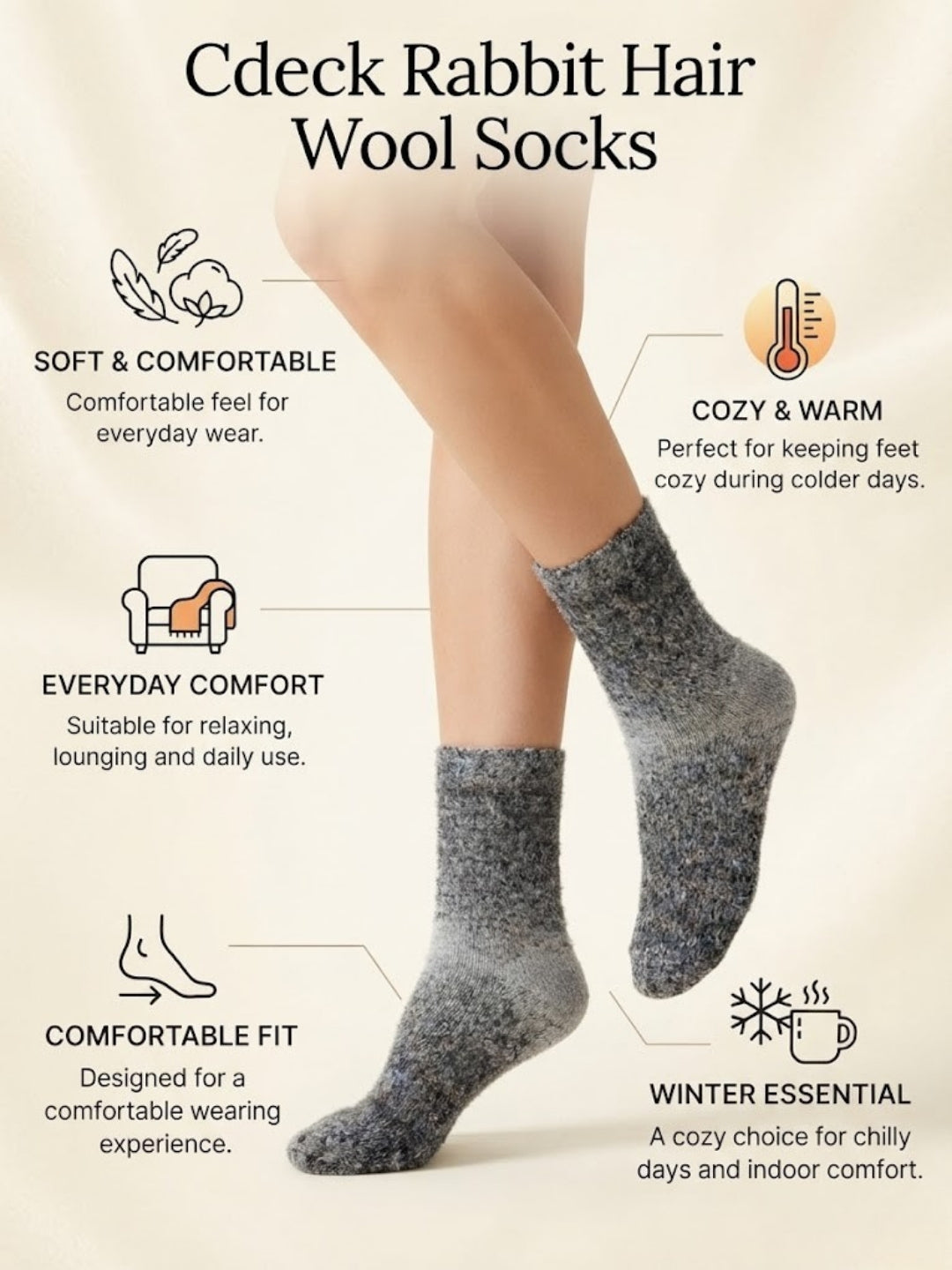 Cdeck Unisex Premium Fuzzy Socks – Extra Soft Warm Cozy Winter Socks for Men & Women | Comfortable Stretch Fit | Free Size | Lavender
