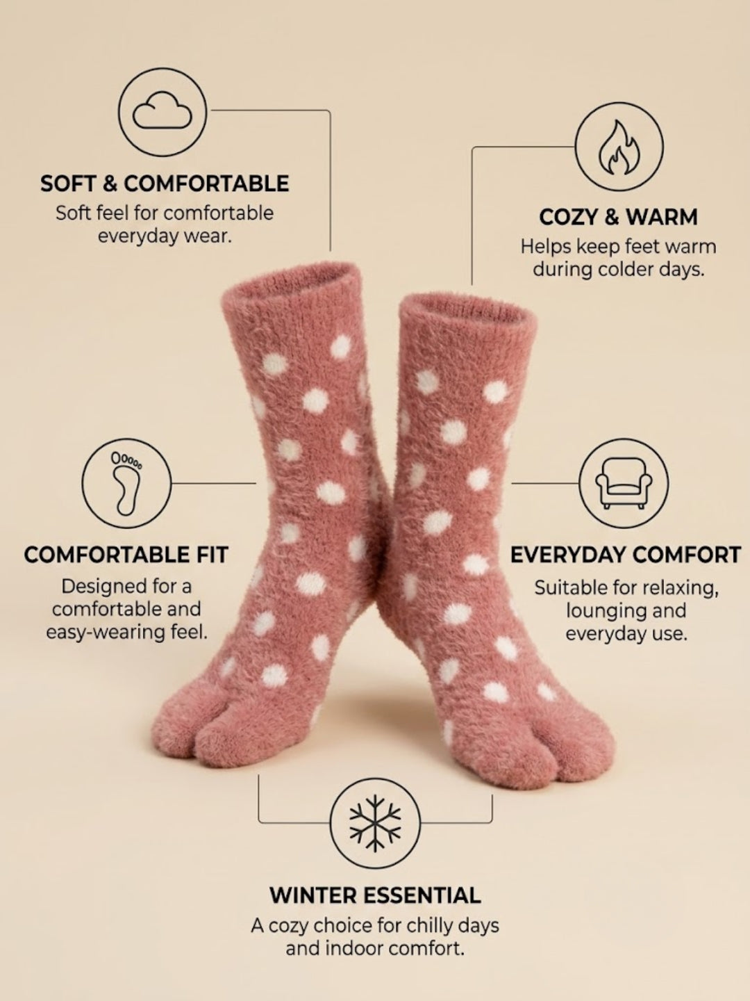 Cdeck Women Premium Hair Wool Socks | Soft Warm Fuzzy Winter Socks | Pink & White | Free Size