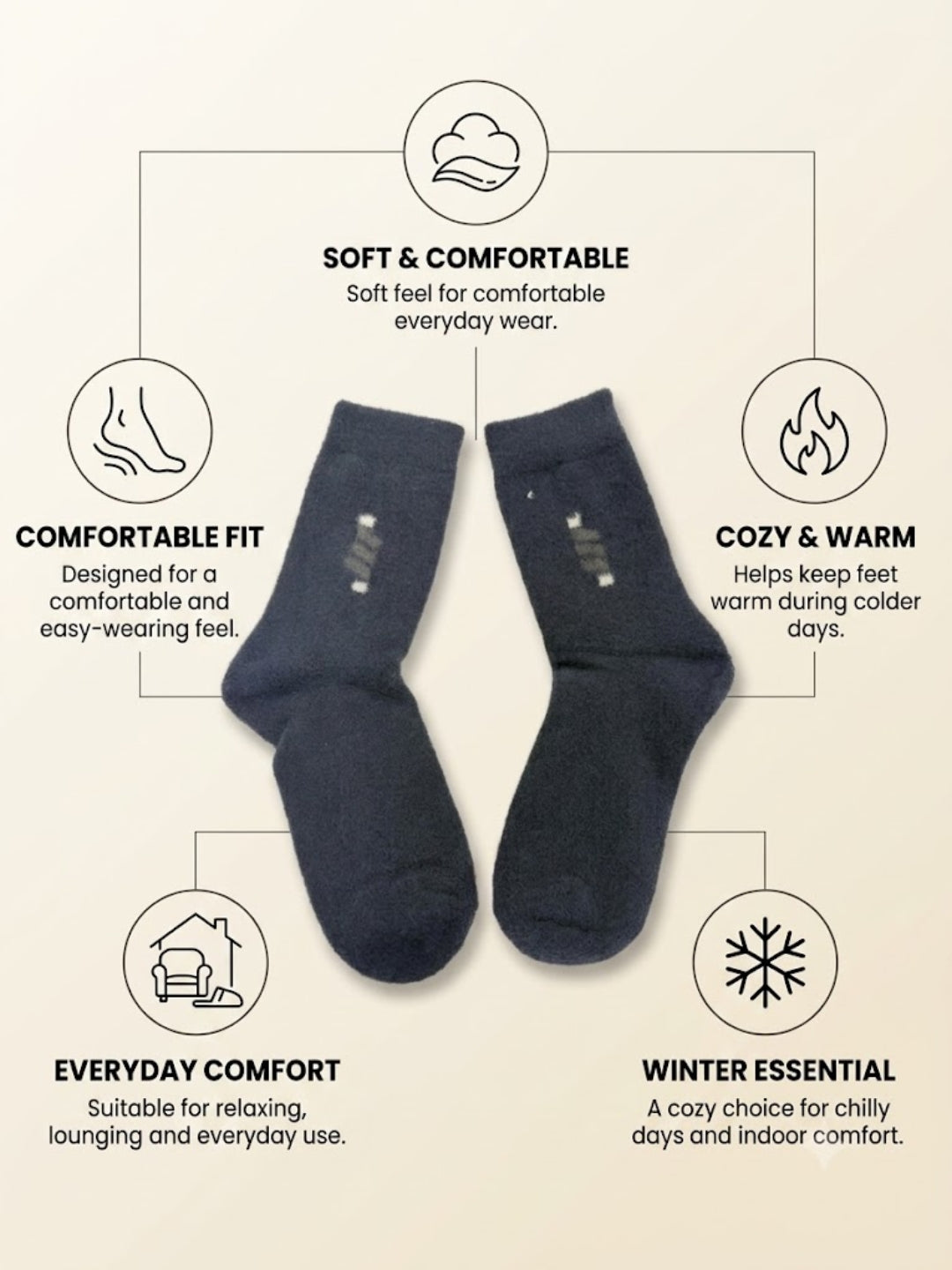 Cdeck Men’s Premium Hair Wool Winter Socks | Soft, Fuzzy, Warm & Comfortable | Black | Free Size