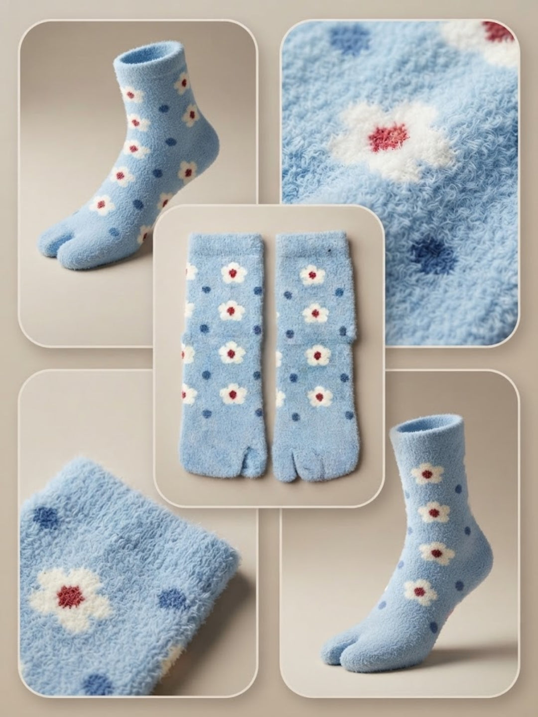 Cdeck Women Soft Fuzzy Winter Socks | Warm & Cozy Floral Pattern | Free Size | Light Blue
