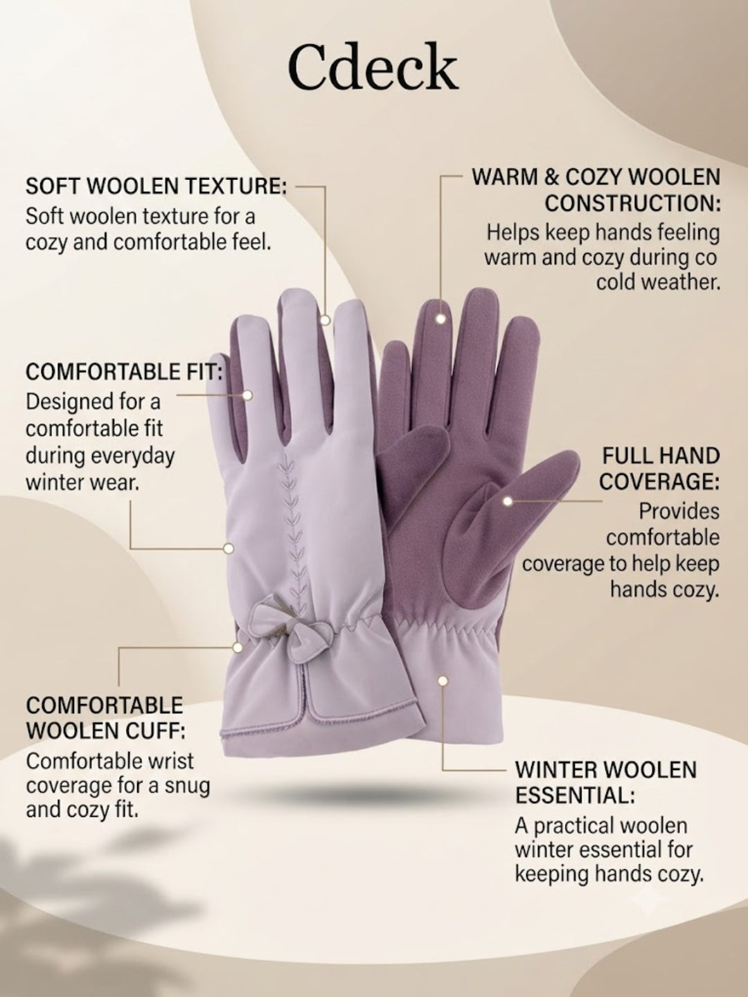 Cdeck Women’s Woolen Gloves | Warm & Stylish | Screen Friendly | Full-Finger | Free Size | Pink