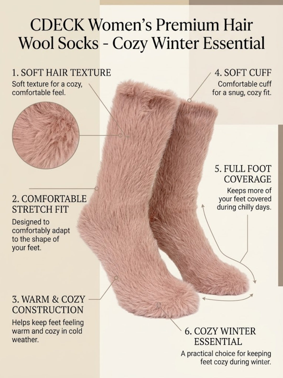 Cdeck Women’s Soft & Warm Woolen Fuzzy Socks | Cozy Thick Winter Socks for Women | Pink