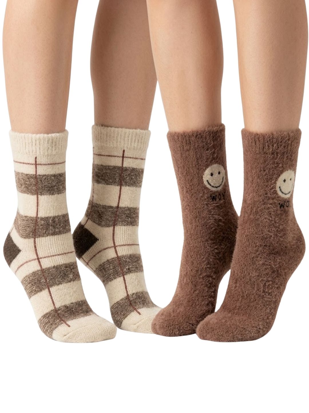 Cdeck Women’s Premium Hair Wool Fuzzy Socks Combo | Soft & Warm Thick Winter Socks |brown & beige