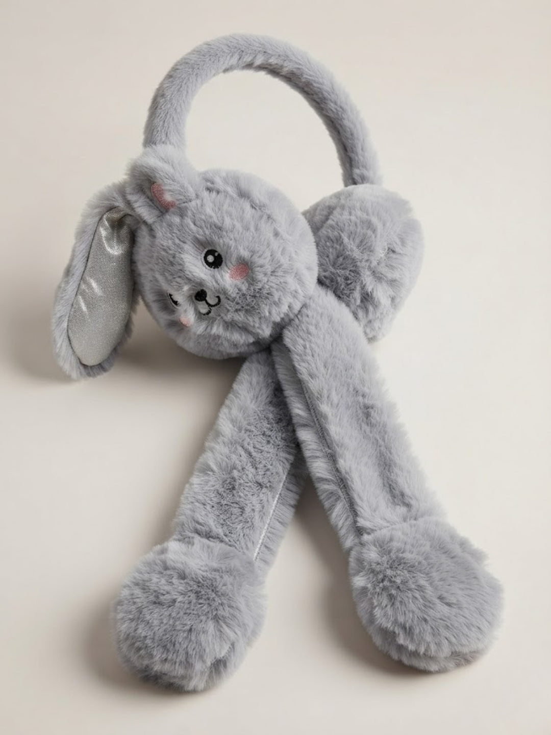 Cdeck Velvet Grey Bunny Earmuffs for Girls & Women, Soft Warm Winter Earmuffs with Long Hanging Ear Covers, Free Size