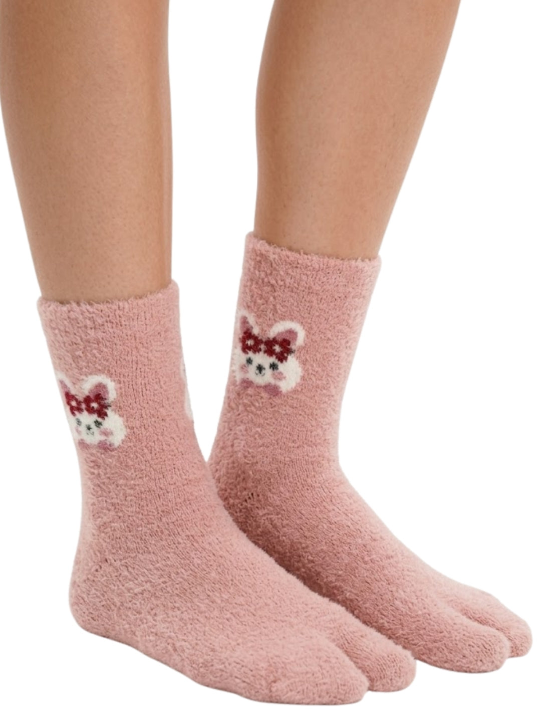 Cdeck Women’s Premium Fuzzy Split-Toe Socks – Cute Bunny Design, Warm Winter Socks | Free Size | Pink
