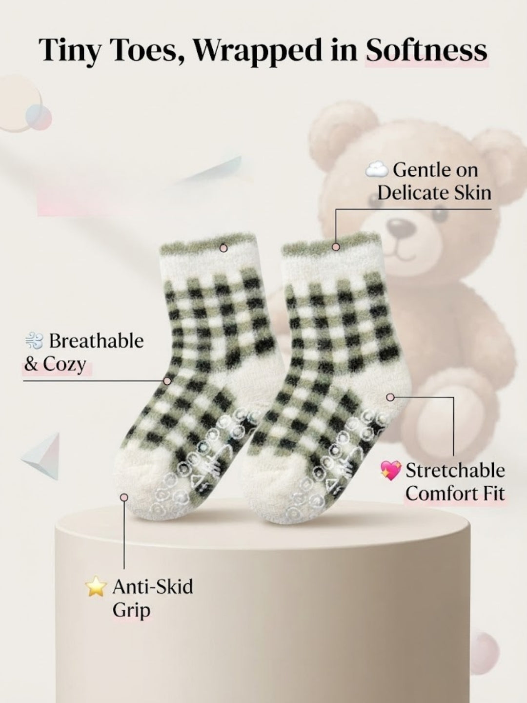 Cdeck Kids Soft Winter Socks | Rabbit Hair Wool Warm Stretchable Socks for Boys & Girls | 0–4 Years | Pack of 3 | Multicolor