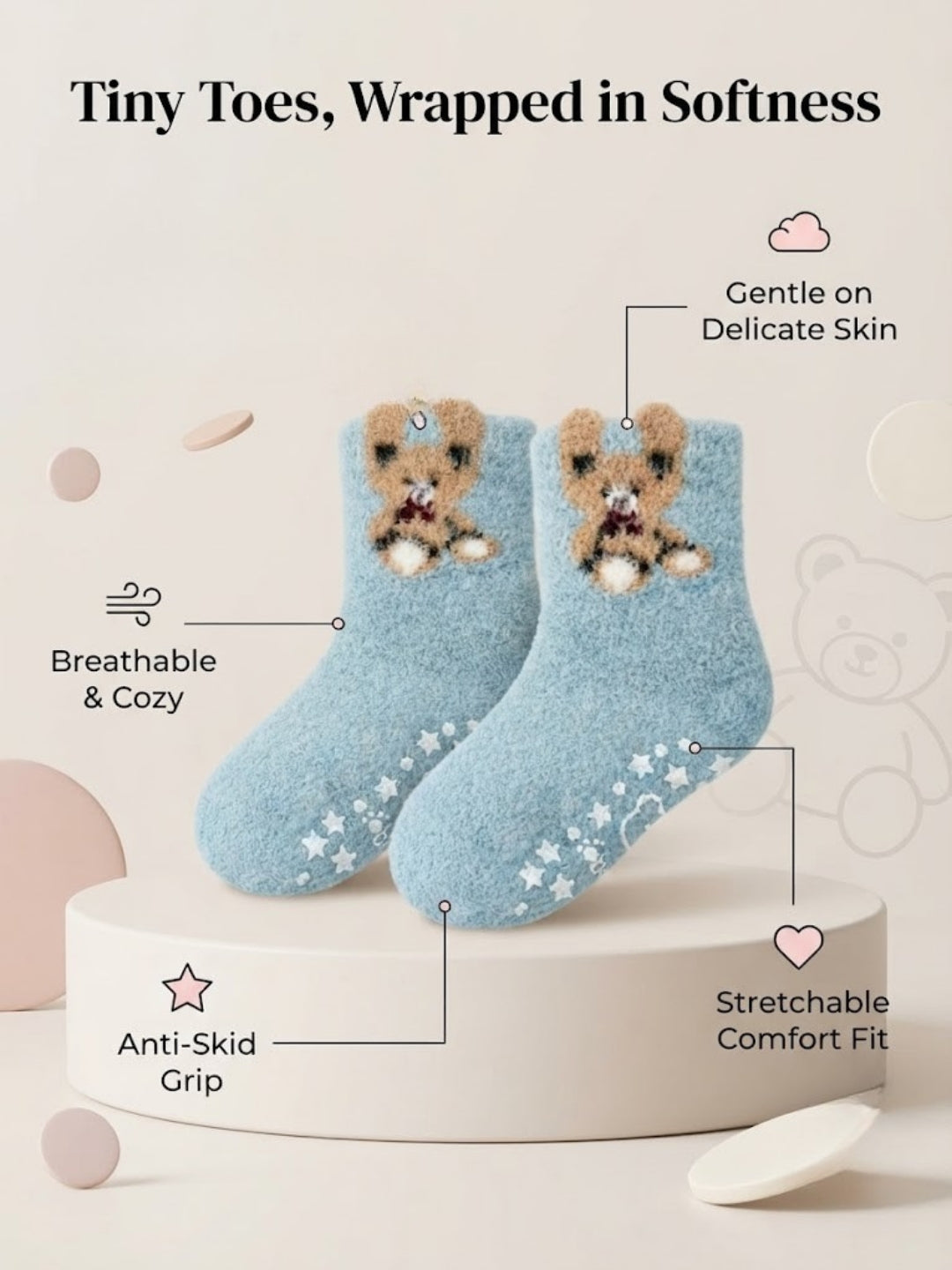 Cdeck Kids Winter Woolen Socks | Soft Fuzzy Rabbit Hair Wool Socks with Anti-Skid Sole | 0–4 Years | Pack of 3 | Multicolor