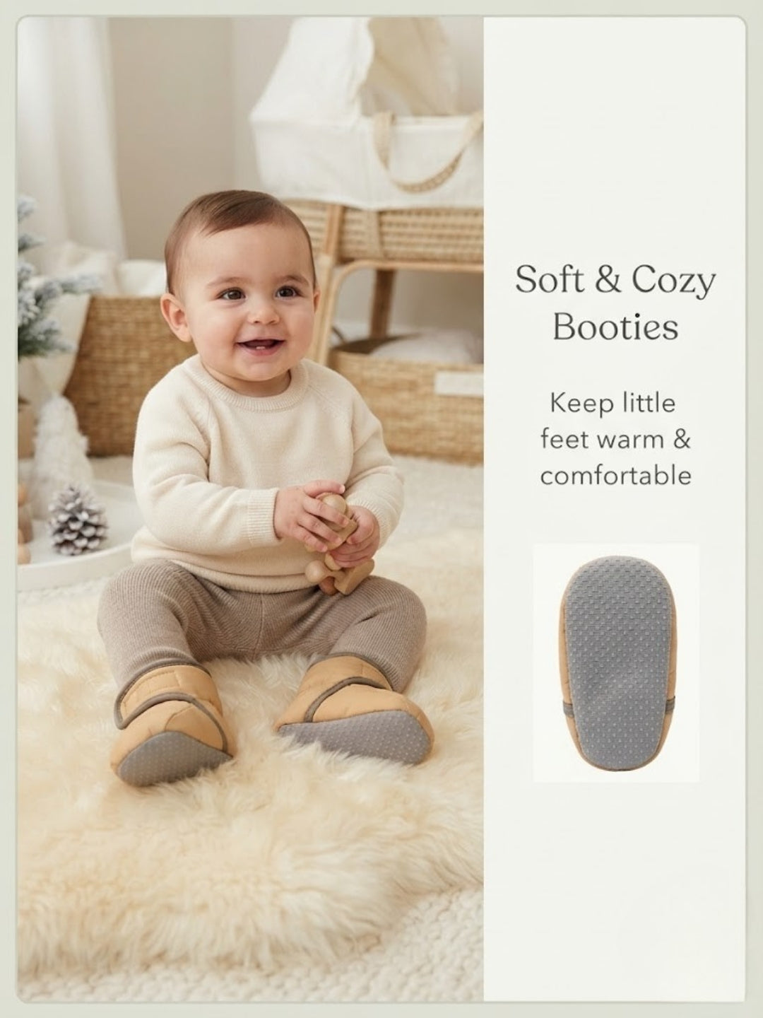 Cdeck Baby Winter Fleece Booties for Boys & Girls, Soft Warm Booties with Adjustable Strap, 3-9 Months