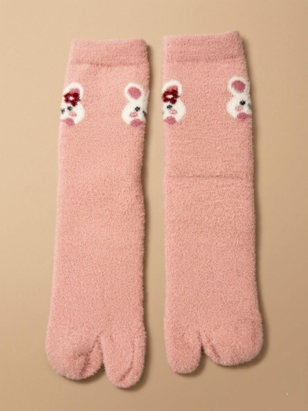 Cdeck Women’s Premium Fuzzy Split-Toe Socks – Cute Bunny Design, Warm Winter Socks | Free Size | Pink