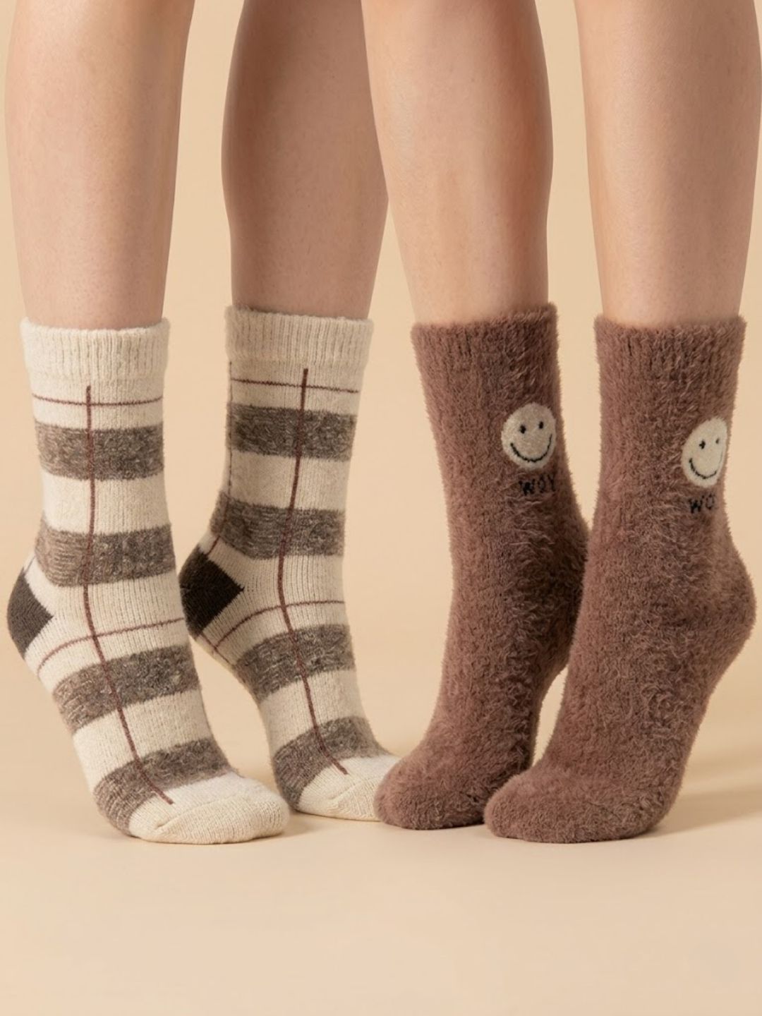 Cdeck Women’s Premium Hair Wool Fuzzy Socks Combo | Soft & Warm Thick Winter Socks |brown & beige