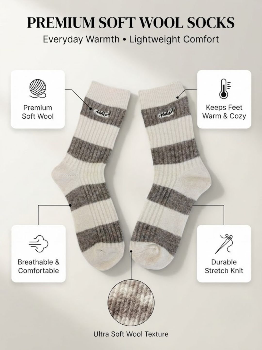 Cdeck Women’s Soft Wool Socks | Warm, Cozy & Stylish Striped Winter Socks