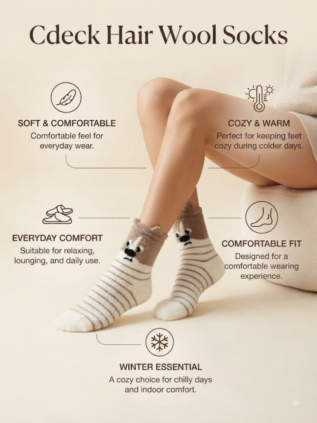 Cdeck Rabbit Hair Wool Socks for Women, Soft Fuzzy Warm Winter Socks with Cute Animal Pattern