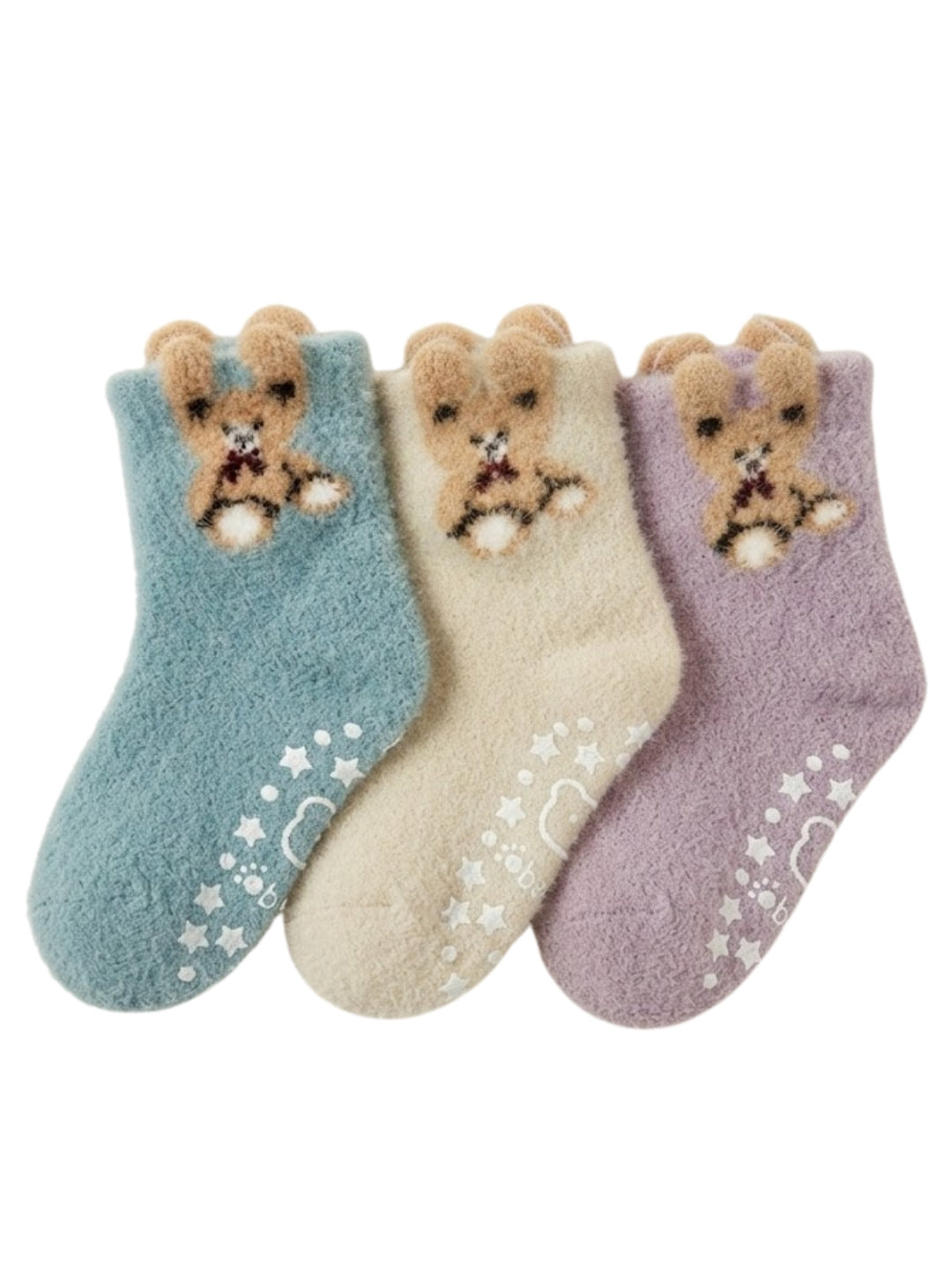 Cdeck Kids Winter Woolen Socks | Soft Fuzzy Rabbit Hair Wool Socks with Anti-Skid Sole | 0–4 Years | Pack of 3 | Multicolor