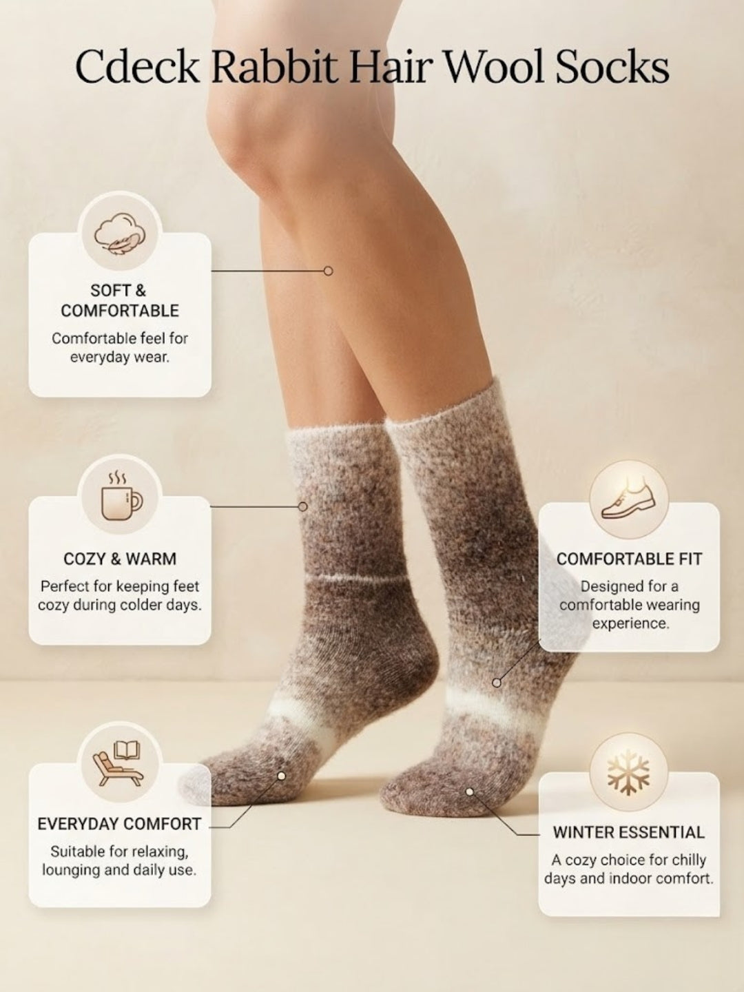Cdeck Unisex Premium Fuzzy Winter Socks | Soft Warm Plush Socks for Men & Women | Cozy Comfortable Socks | Free Size | Brown Beig