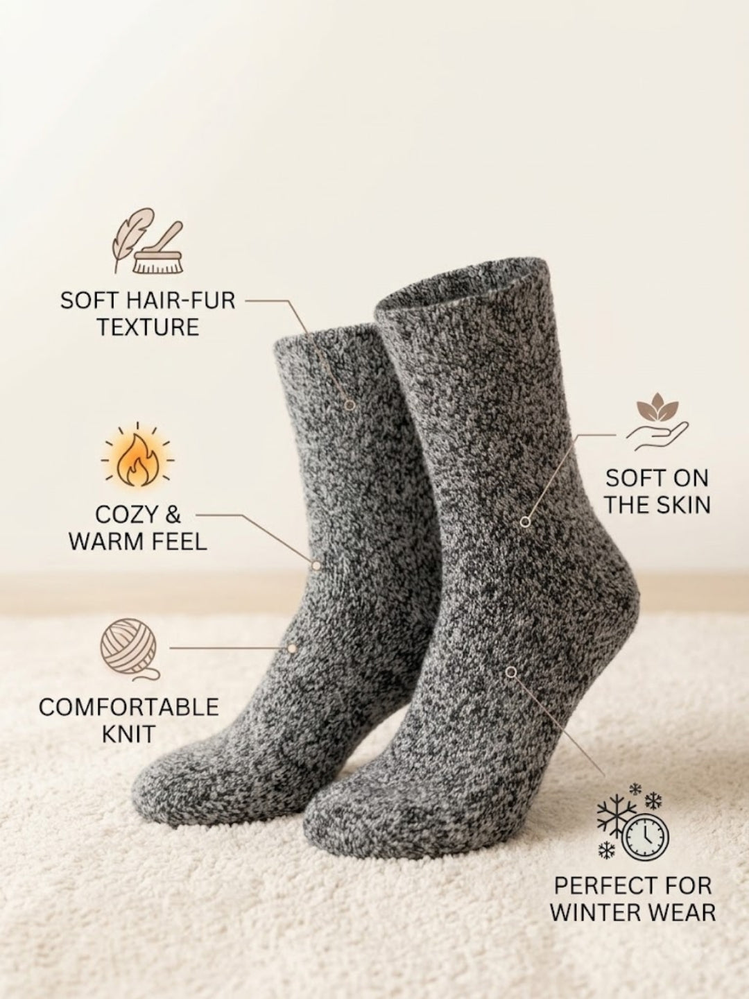 Cdeck Women’s Premium Fuzzy Socks – Soft Warm Winter Socks | Free Size | Dark Grey