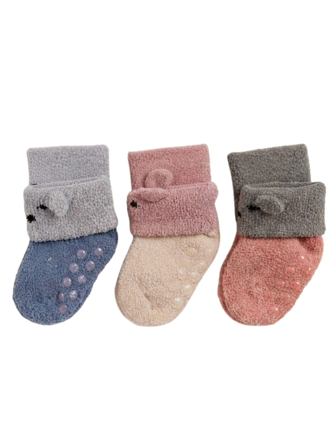 Cdeck Baby Winter Woolen Socks | Soft Rabbit Hair Wool Warm Stretchable Socks with Anti-Skid Sole | 0–4 Years | Pack of 3 | Multicolor