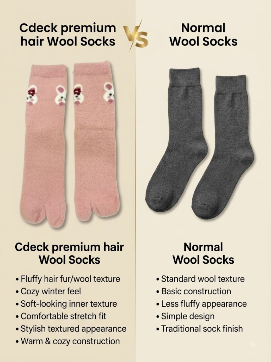 Cdeck Women’s Premium Fuzzy Split-Toe Socks – Cute Bunny Design, Warm Winter Socks | Free Size | Pink