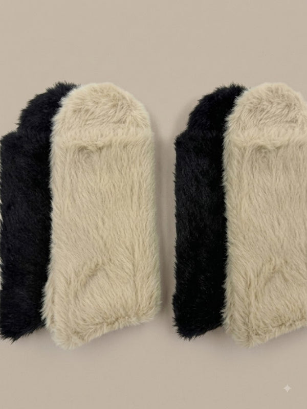 Cdeck Women’s Premium Rabbit Hair Wool Fuzzy Socks Combo | Soft & Warm Thick Winter Socks | Black & Beige