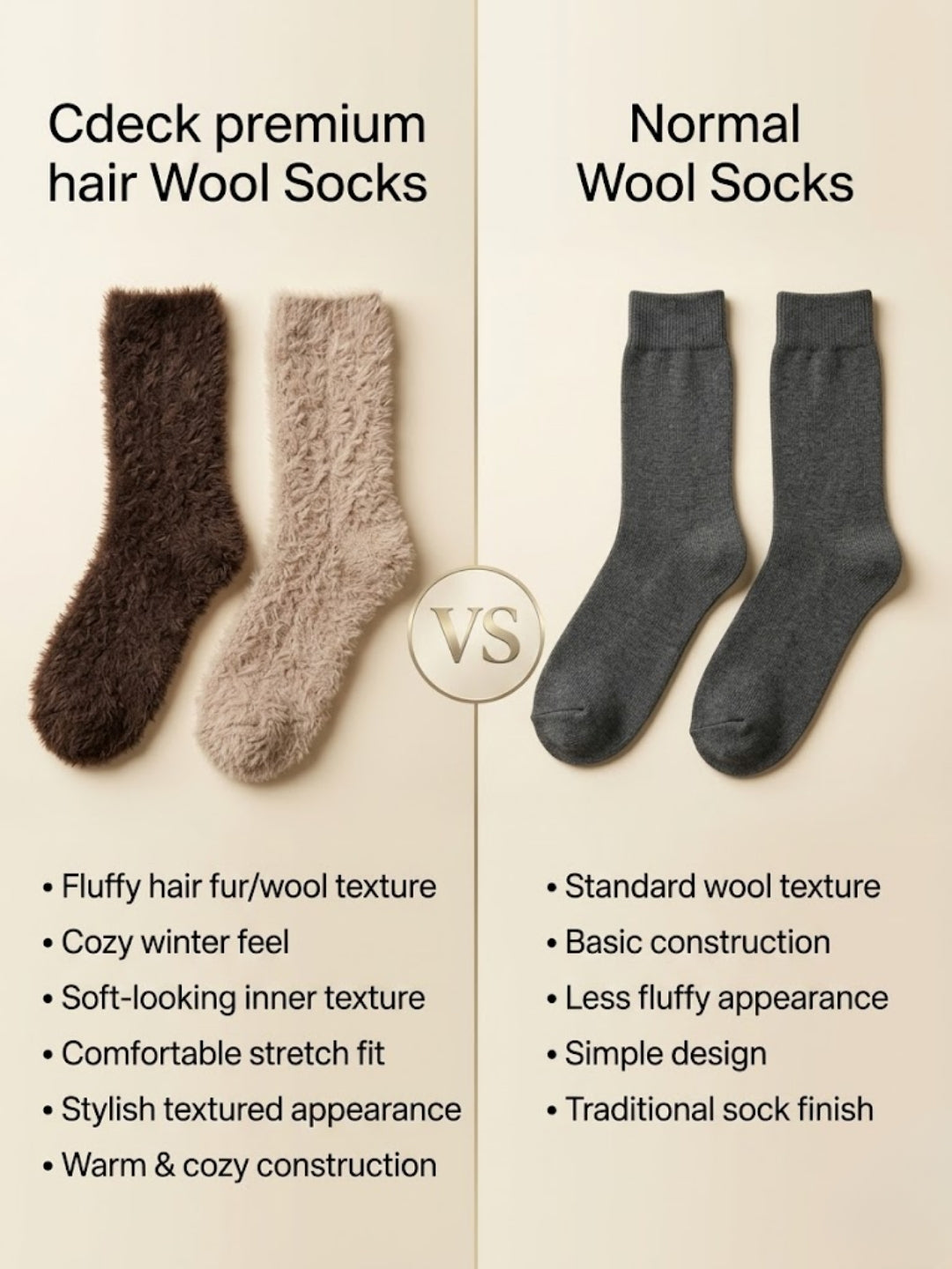 Cdeck Women’s Soft & Warm Woolen Fuzzy Socks | Cozy Thick Winter Socks for Women | Dark Brown & Beige Combo