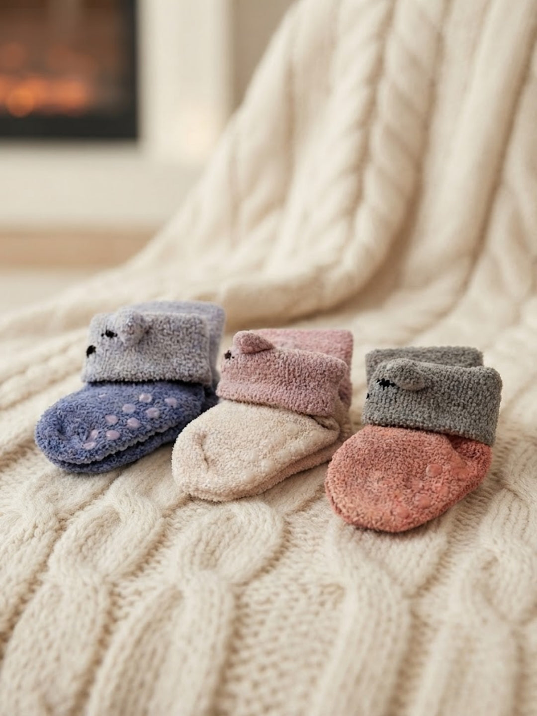 Cdeck Baby Winter Woolen Socks | Soft Rabbit Hair Wool Warm Stretchable Socks with Anti-Skid Sole | 0–4 Years | Pack of 3 | Multicolor