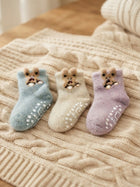 Cdeck Kids Winter Woolen Socks | Soft Fuzzy Rabbit Hair Wool Socks with Anti-Skid Sole | 0–4 Years | Pack of 3 | Multicolor