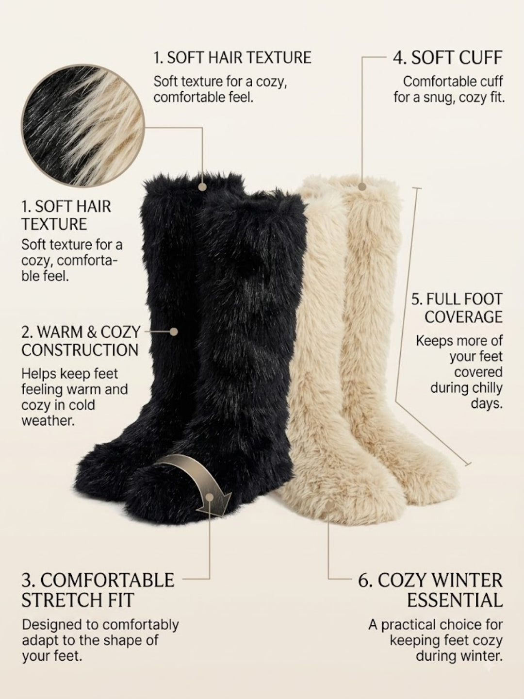 Cdeck Women’s Premium Rabbit Hair Wool Fuzzy Socks Combo | Soft & Warm Thick Winter Socks | Black & Beige
