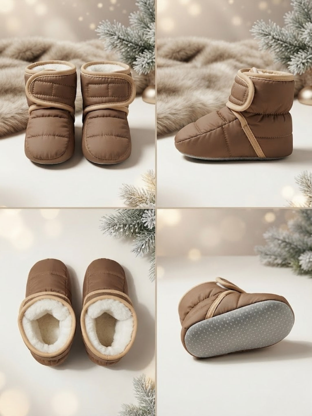 Cdeck Baby Padded Winter Booties for Boys & Girls, Cozy Fleece Lined Warm Shoes with Adjustable Strap, 3-9 Months