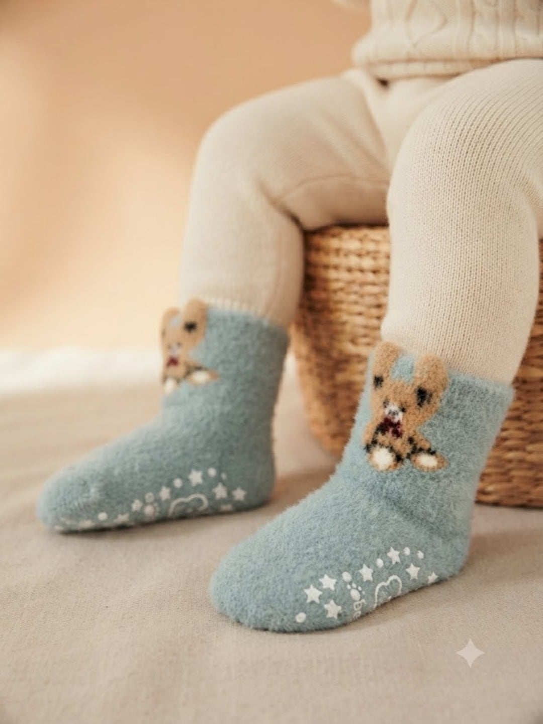 Cdeck Kids Winter Woolen Socks | Soft Fuzzy Rabbit Hair Wool Socks with Anti-Skid Sole | 0–4 Years | Pack of 3 | Multicolor