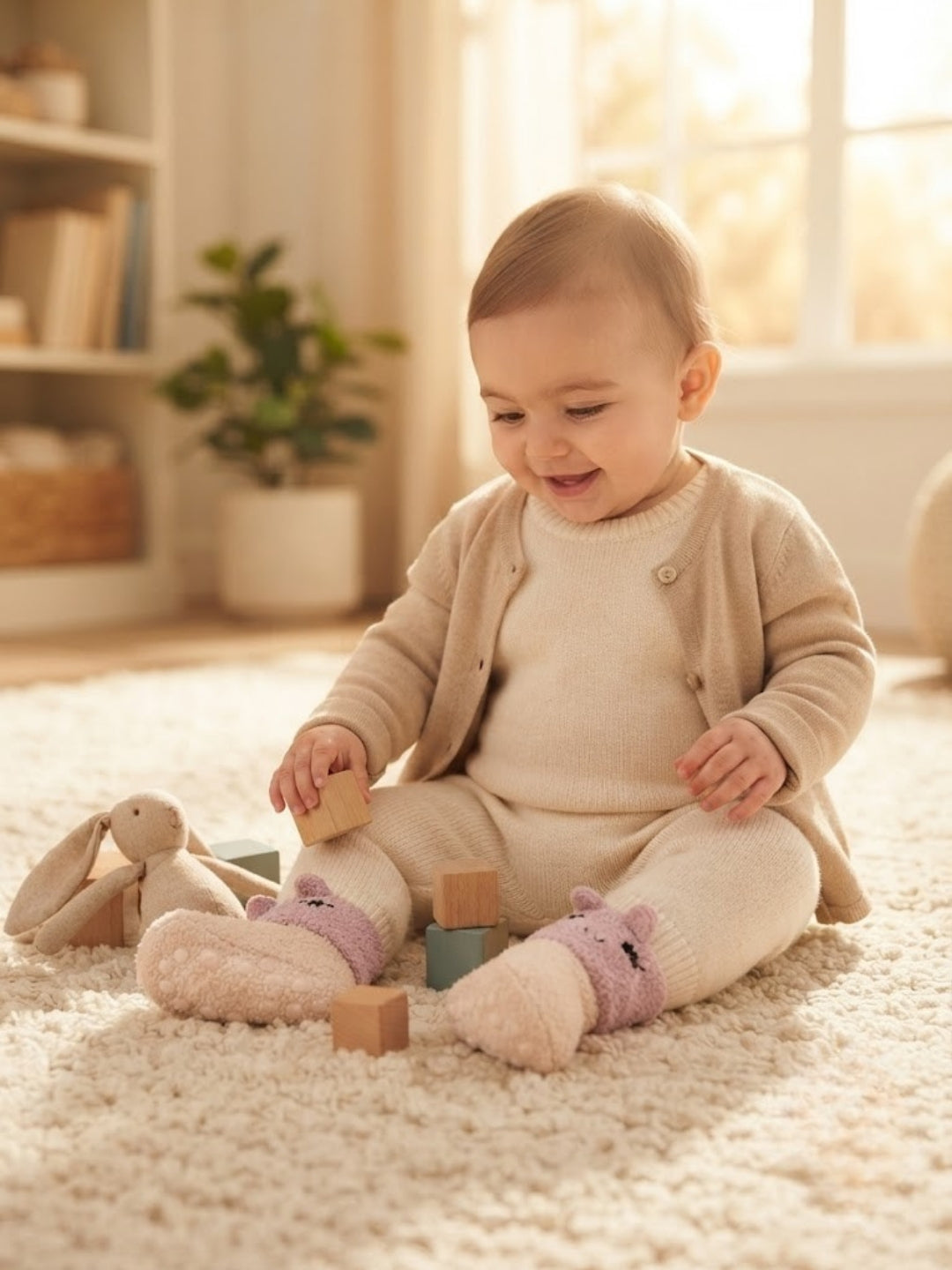 Cdeck Baby Winter Woolen Socks | Soft Rabbit Hair Wool Warm Stretchable Socks with Anti-Skid Sole | 0–4 Years | Pack of 3 | Multicolor