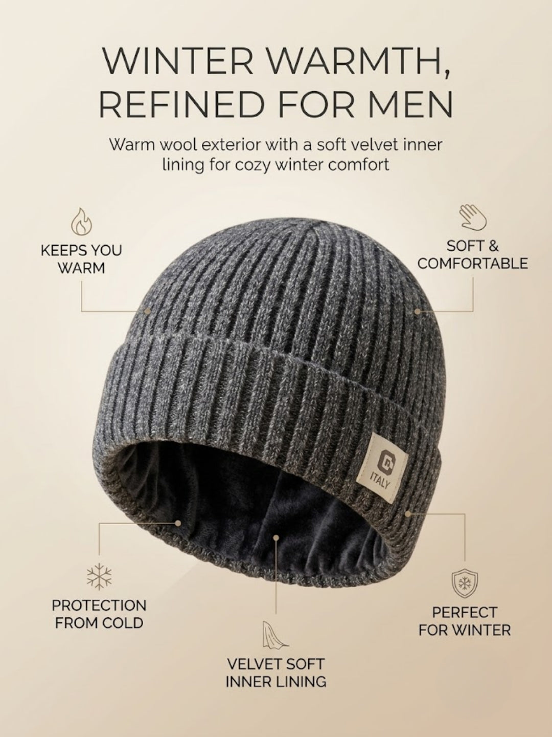 Cdeck Men’s Woolen Winter Cap | Ribbed Knitted Beanie | Free Size | Warm & Comfortable