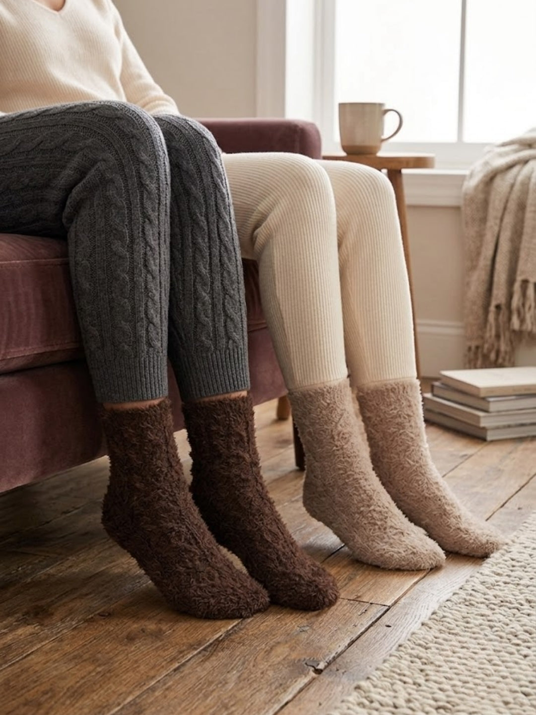 Cdeck Women’s Soft & Warm Woolen Fuzzy Socks | Cozy Thick Winter Socks for Women | Dark Brown & Beige Combo