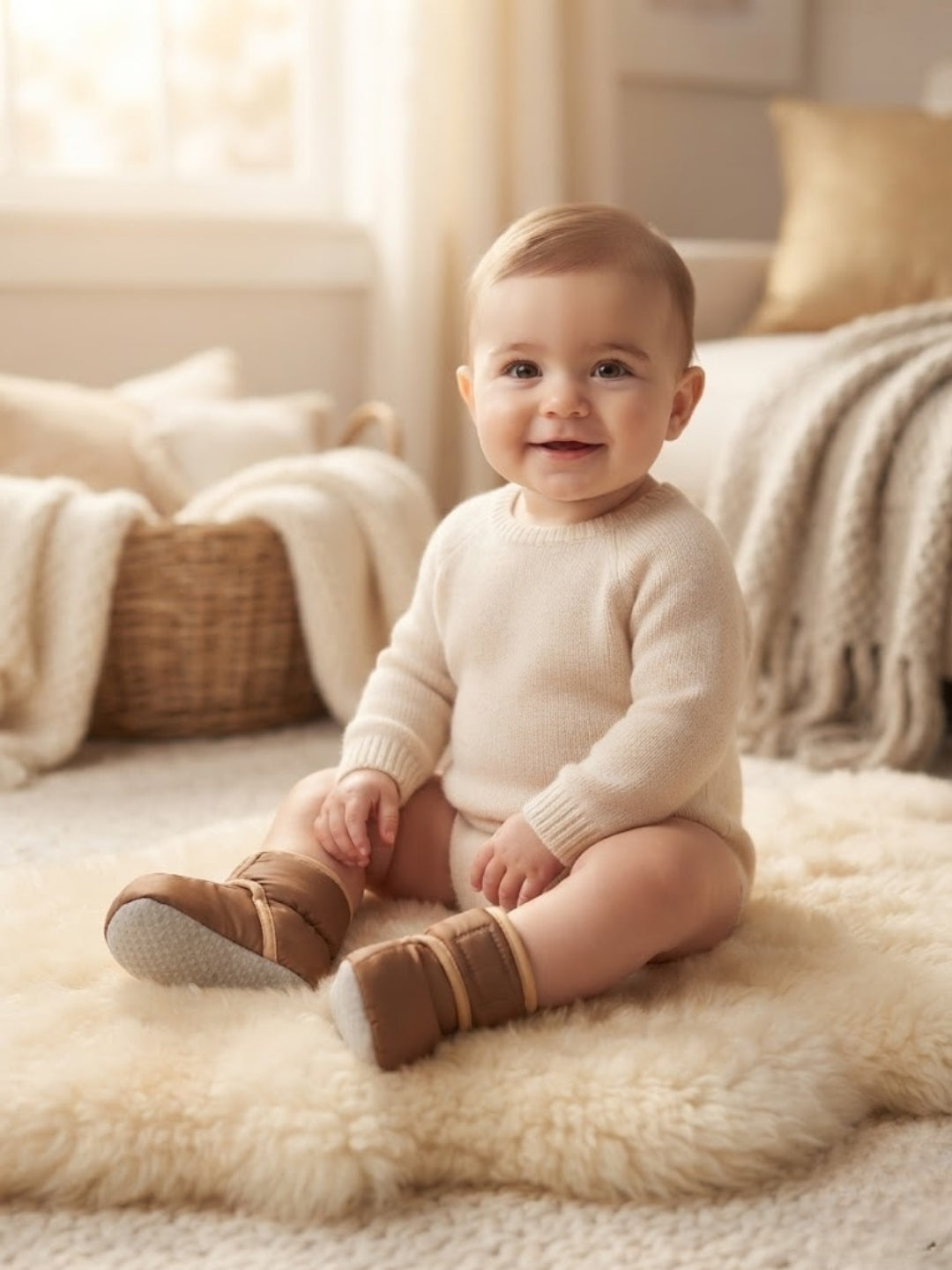 Cdeck Baby Padded Winter Booties for Boys & Girls, Cozy Fleece Lined Warm Shoes with Adjustable Strap, 3-9 Months