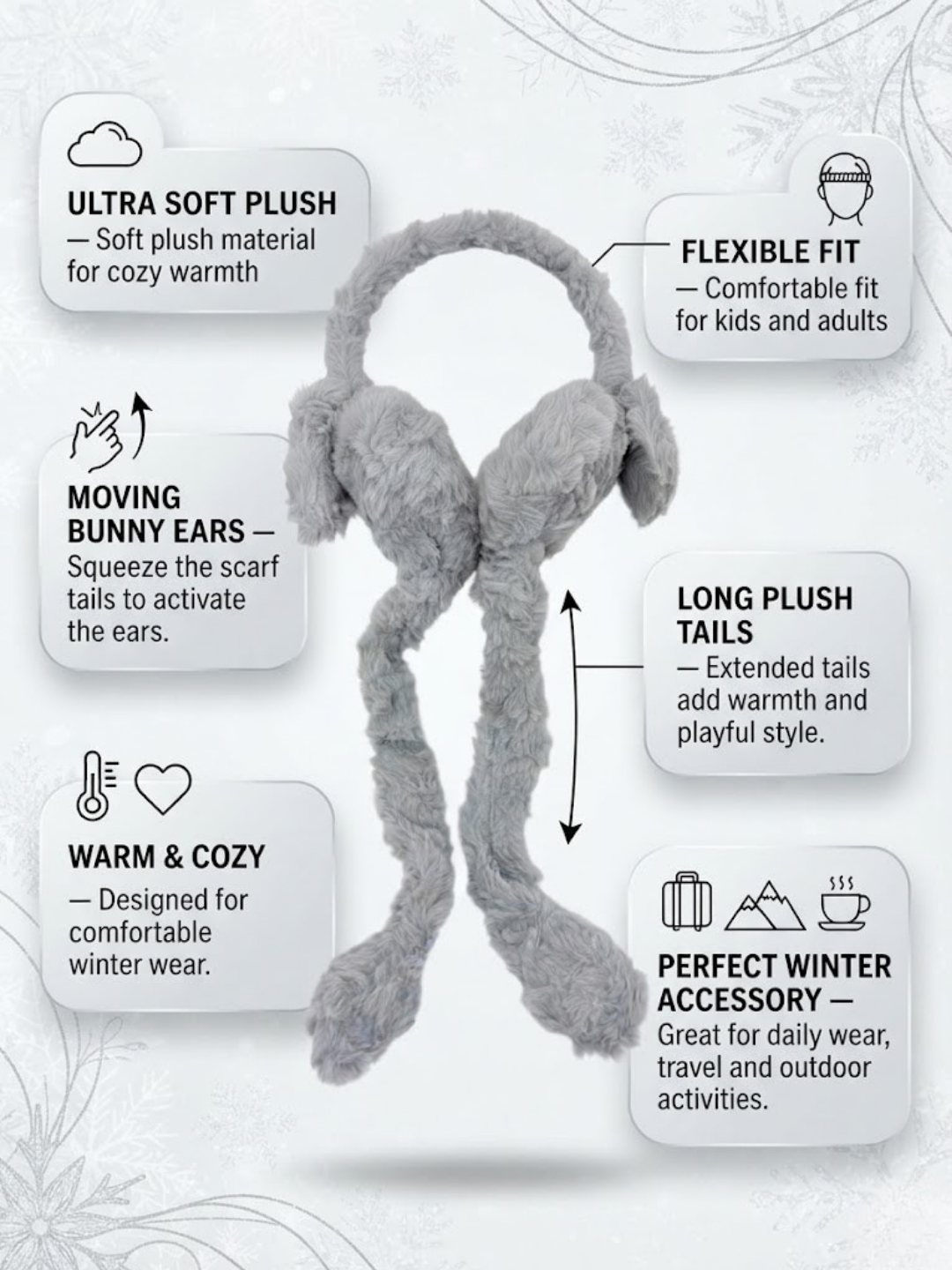 Cdeck Plush Fur Earmuffs for Girls & Women, Soft Warm Winter Earmuffs with Long Hanging Ear Covers, Free Size