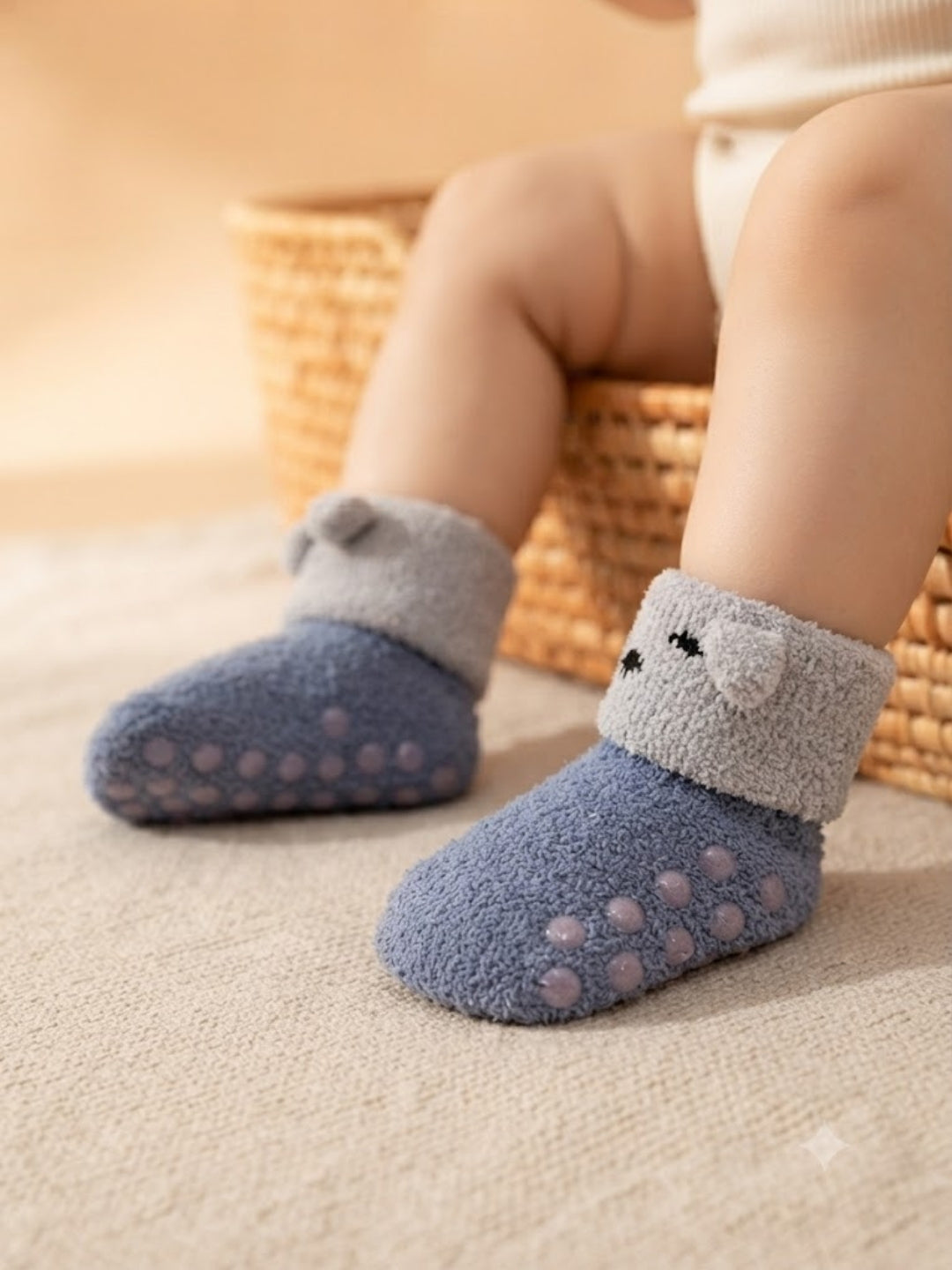 Cdeck Baby Winter Woolen Socks | Soft Rabbit Hair Wool Warm Stretchable Socks with Anti-Skid Sole | 0–4 Years | Pack of 3 | Multicolor