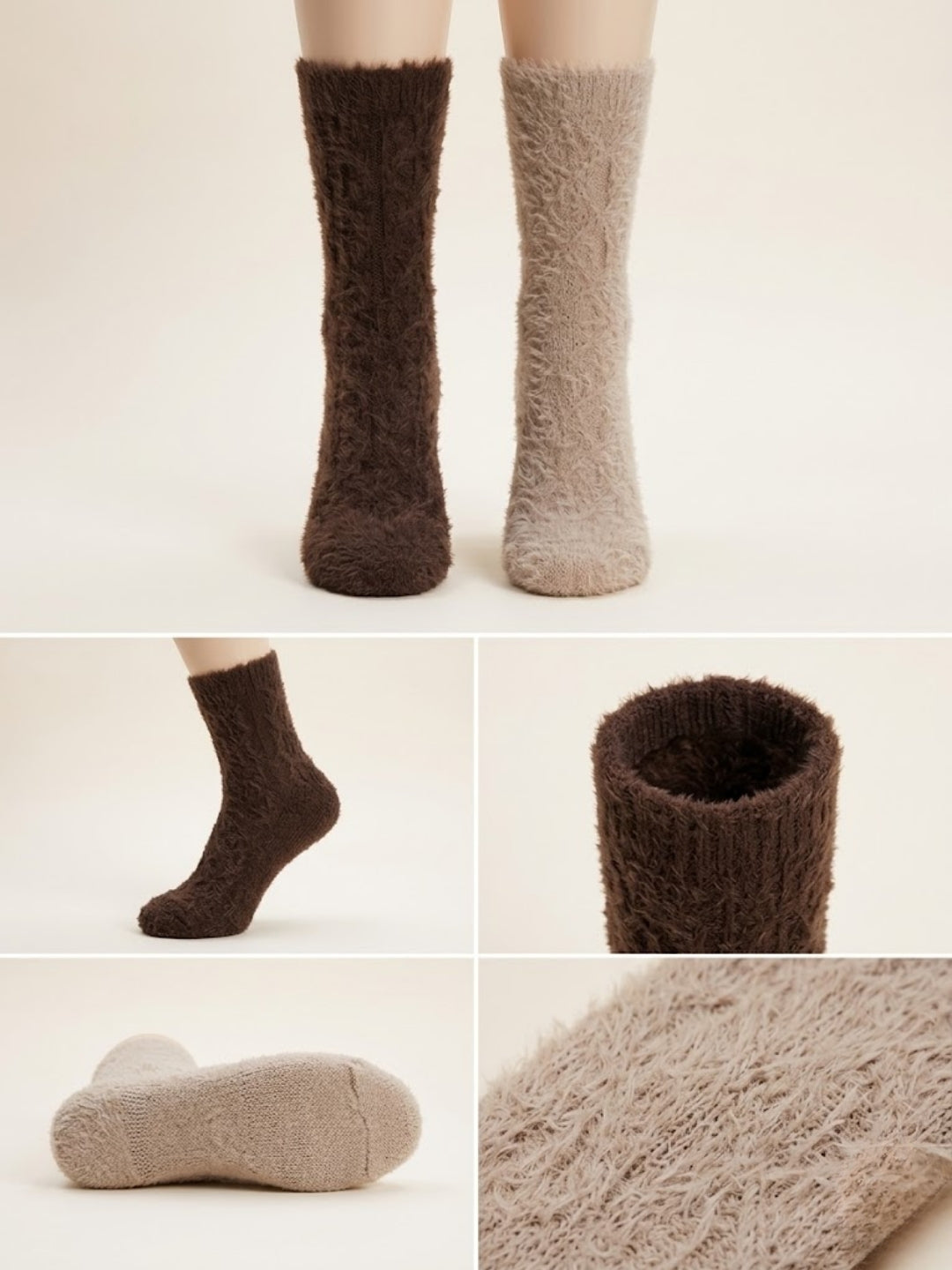 Cdeck Women’s Soft & Warm Woolen Fuzzy Socks | Cozy Thick Winter Socks for Women | Dark Brown & Beige Combo