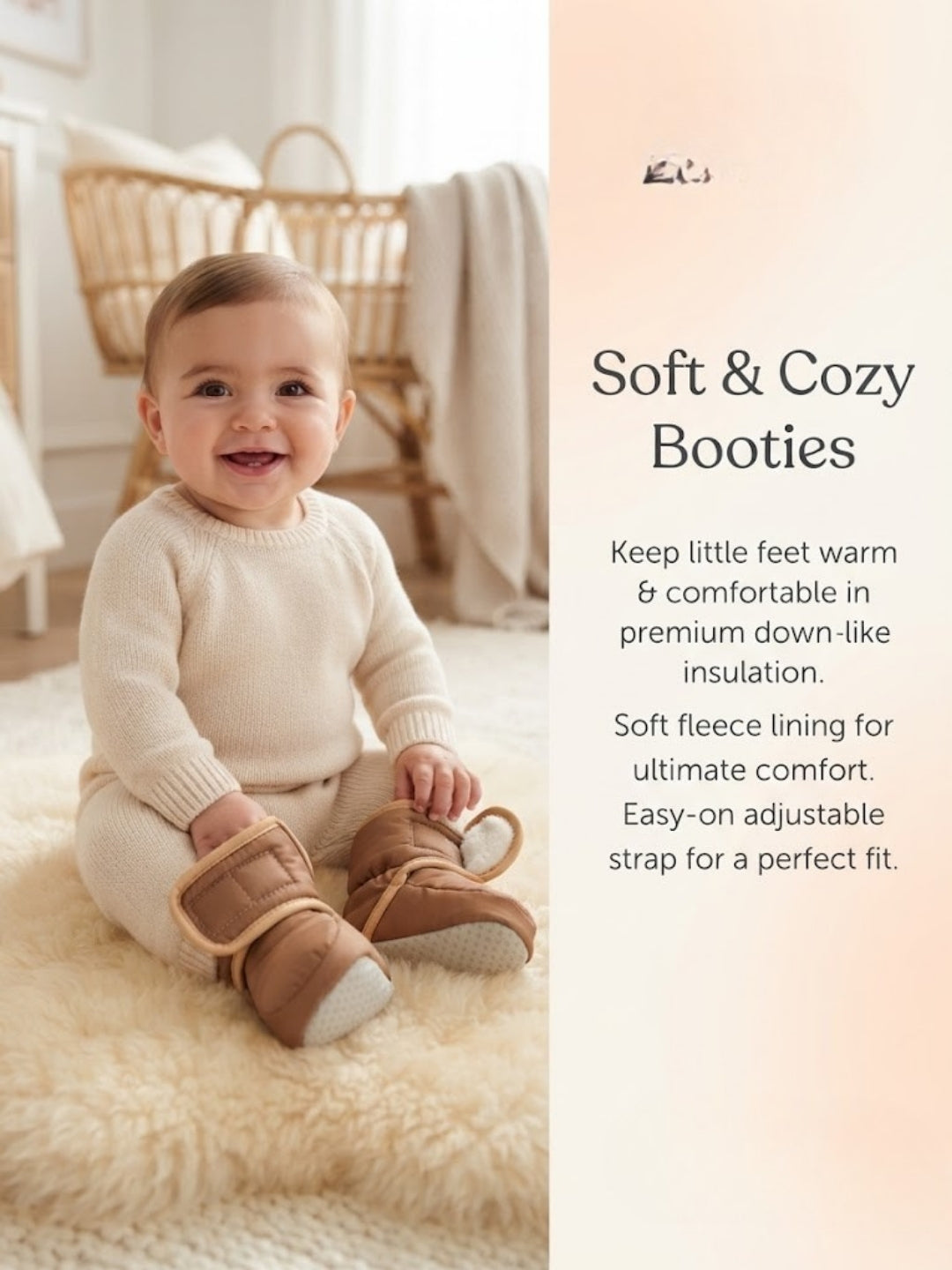 Cdeck Baby Padded Winter Booties for Boys & Girls, Cozy Fleece Lined Warm Shoes with Adjustable Strap, 3-9 Months