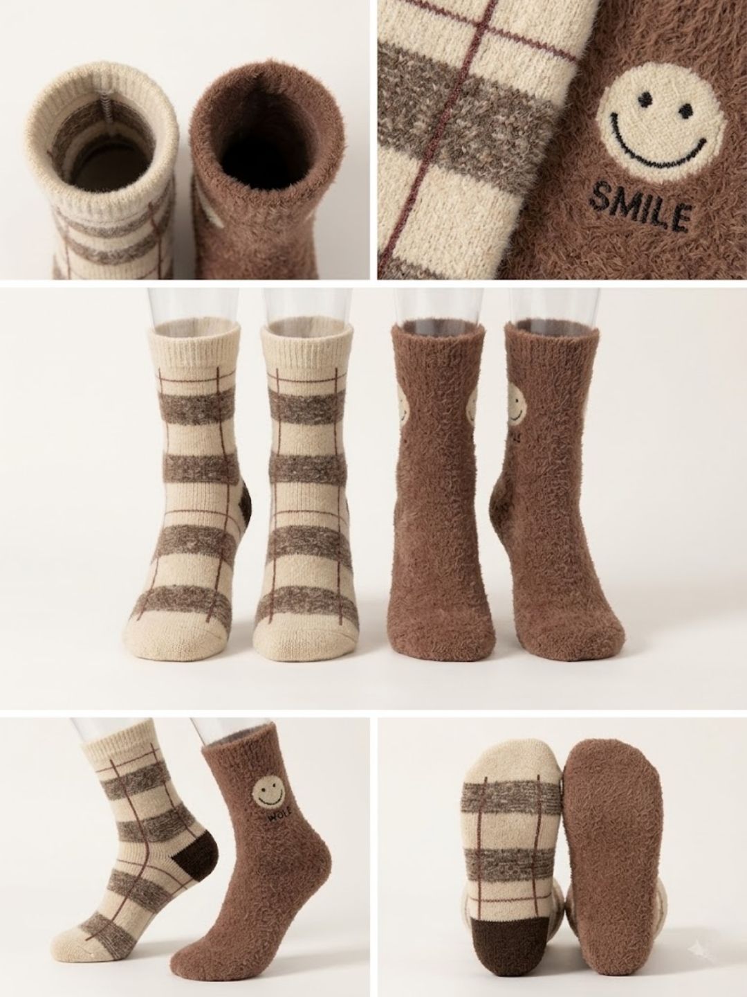 Cdeck Women’s Premium Hair Wool Fuzzy Socks Combo | Soft & Warm Thick Winter Socks |brown & beige