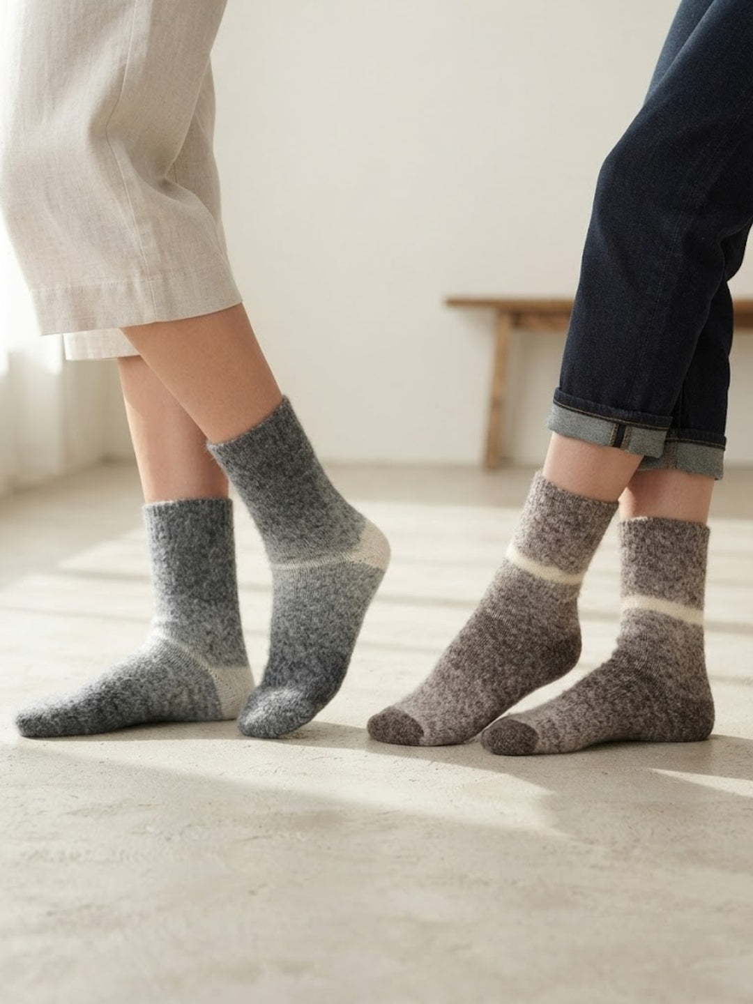 Cdeck Unisex Premium Fuzzy Winter Socks Combo | Soft Warm Plush Socks for Men & Women | Cozy Comfortable Winter Socks | Free Size | Brown & Beige