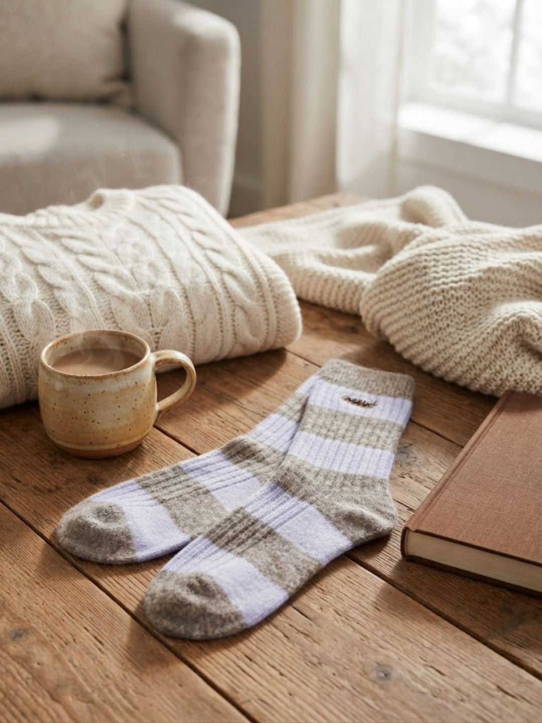 Cdeck Women’s Soft Wool Socks | Warm, Cozy & Stylish Lavender Striped Socks