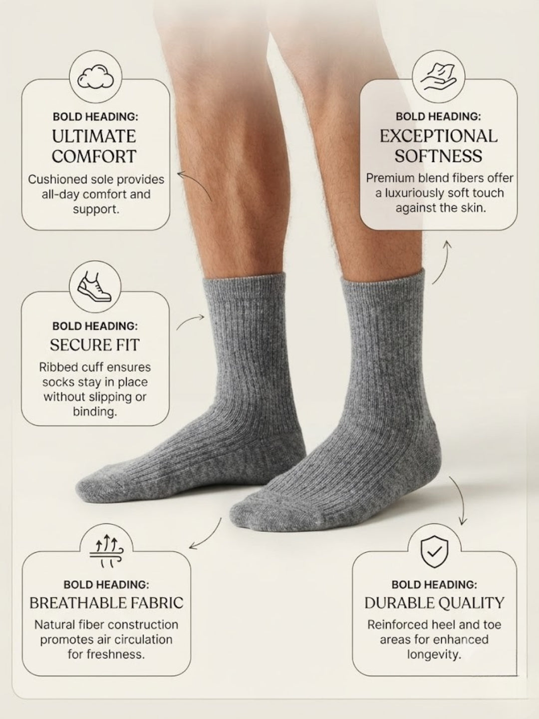 Cdeck Unisex Warm Woolen Socks for Men & Women |  Soft Comfortable Winter Socks | Ribbed Full Length Socks| Grey
