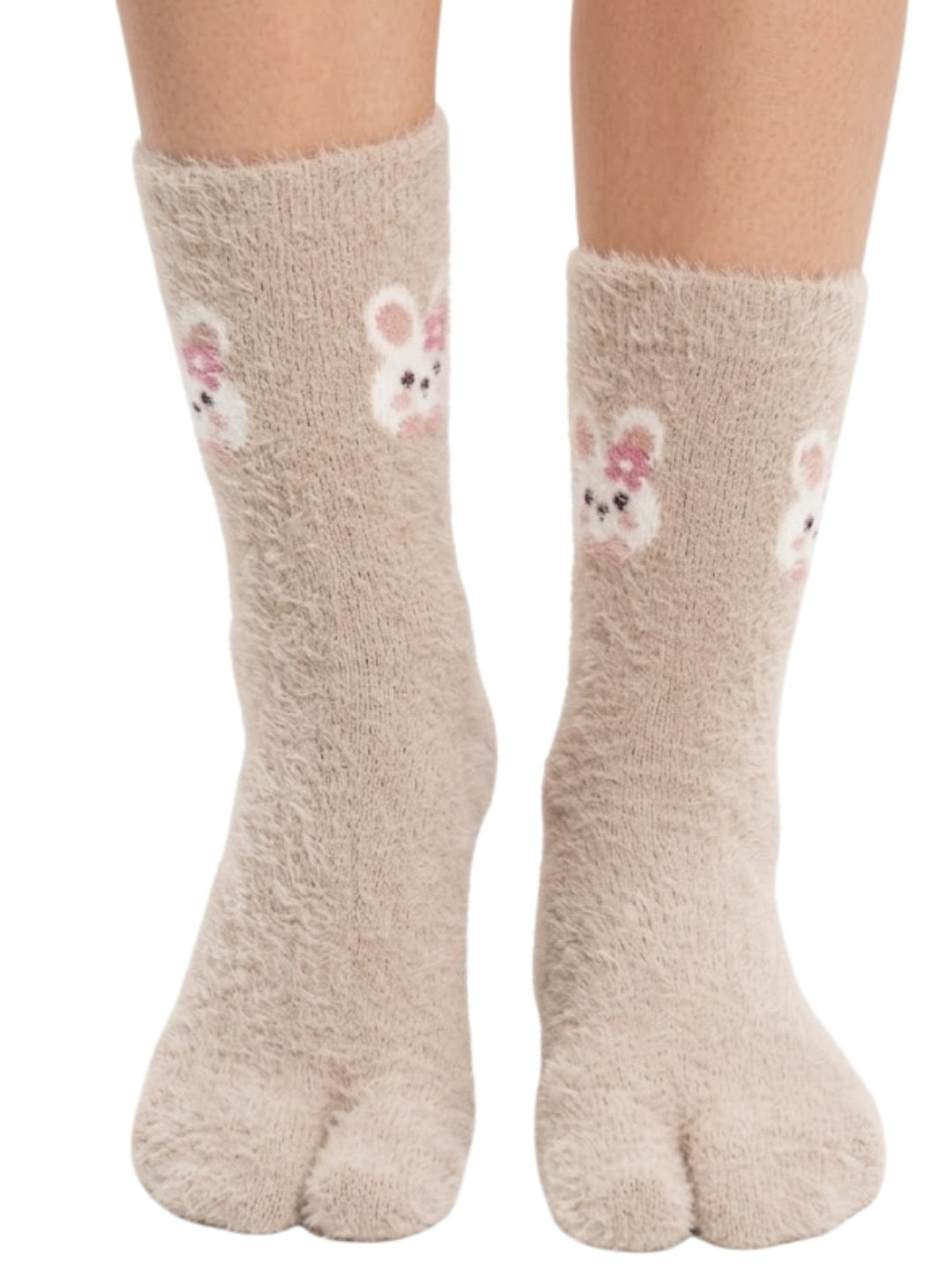 Cdeck Women’s Premium Fuzzy Split-Toe Socks – Cute Bunny Design, Warm Winter Socks |  Free Size |  Beige
