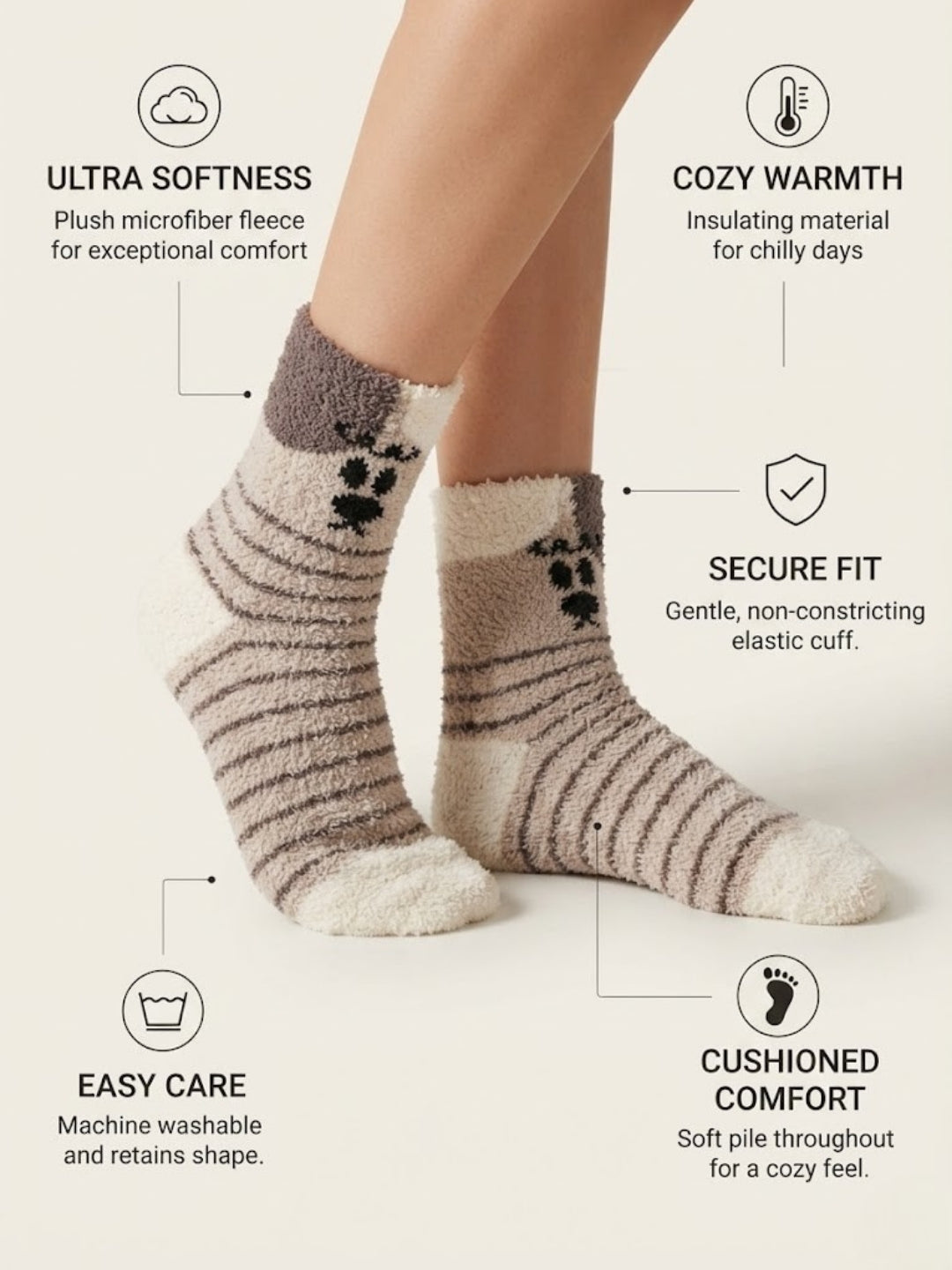 Cdeck Rabbit Hair Wool Socks for Women, Fuzzy Warm Winter Socks with Cute Bear Pattern