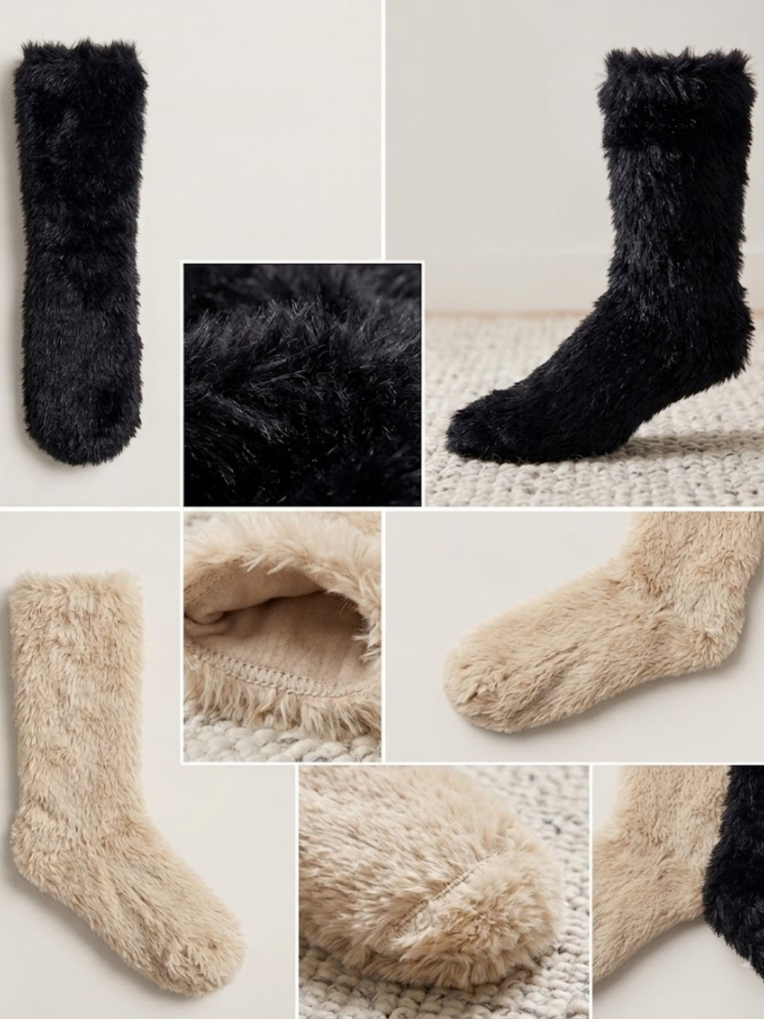 Cdeck Women’s Premium Rabbit Hair Wool Fuzzy Socks Combo | Soft & Warm Thick Winter Socks | Black & Beige