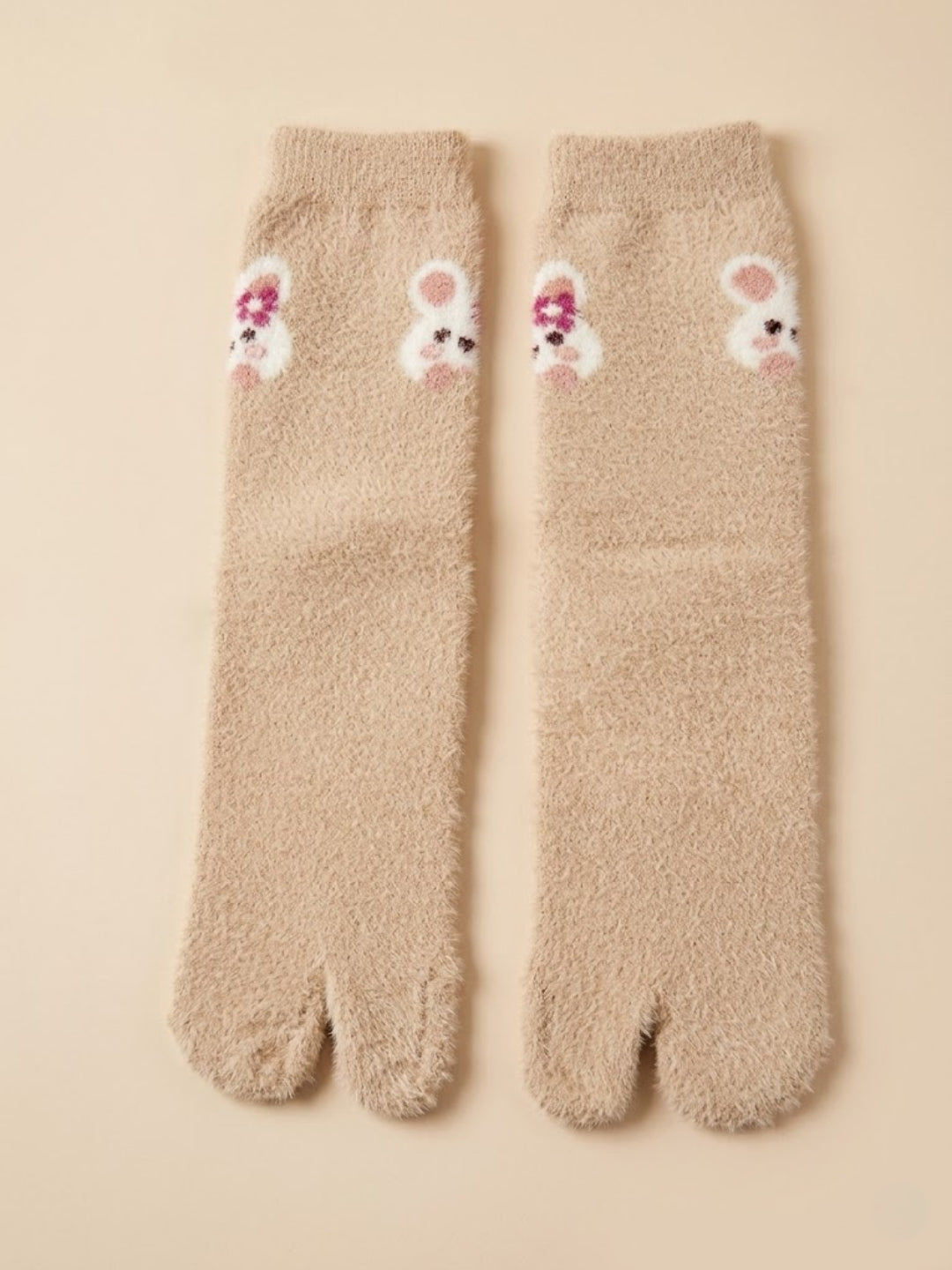 Cdeck Women’s Premium Fuzzy Split-Toe Socks – Cute Bunny Design, Warm Winter Socks |  Free Size |  Beige
