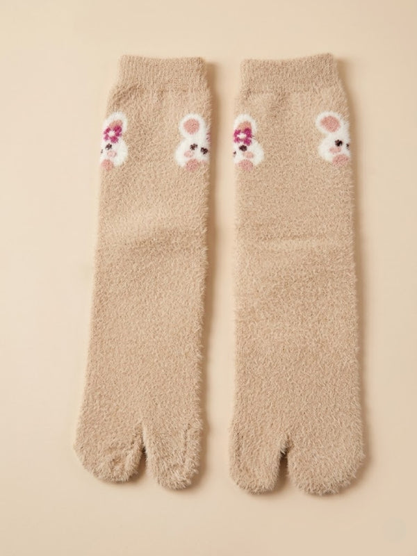 Cdeck Women’s Premium Fuzzy Split-Toe Socks – Cute Bunny Design, Warm Winter Socks |  Free Size |  Beige